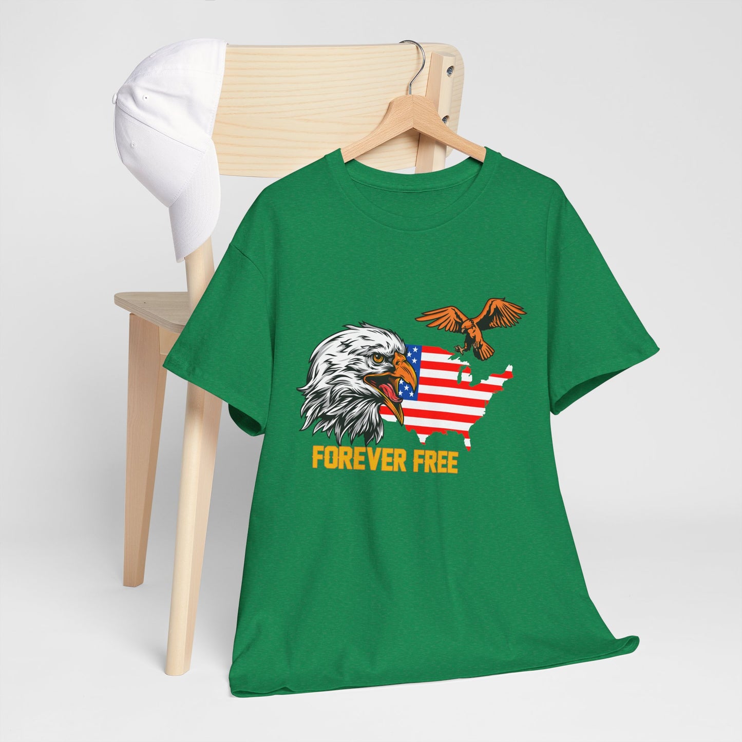 Unisex Heavy Cotton Tee with "Forever Free" Design - Perfect for Patriotic Events, July 4th Celebrations, Gifts, Summer Wear, Casual Outfits - 13692