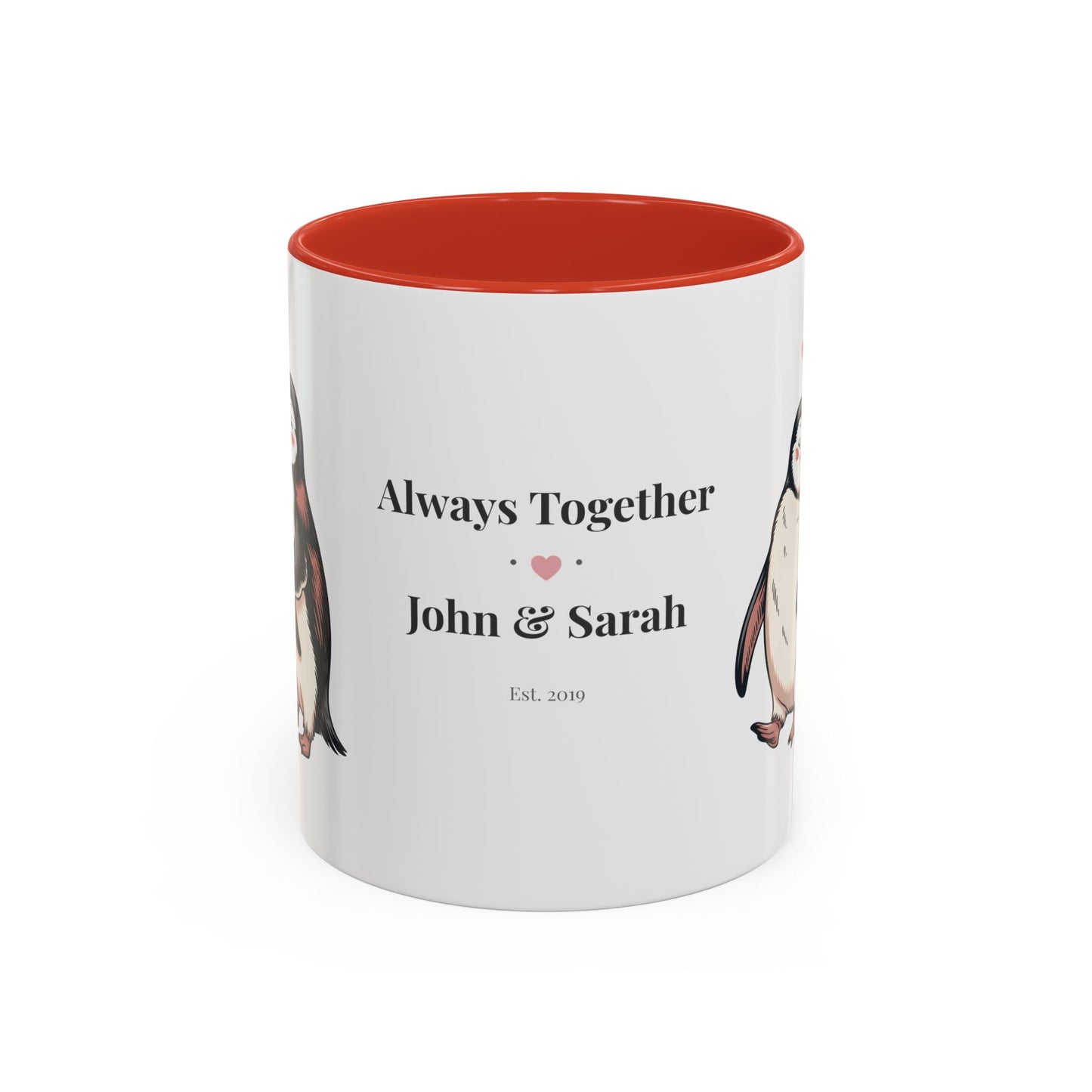 Always Together Personalized Coffee Mug — Penguin Couple with Custom Names & Established Date (11/15 oz) - 14744