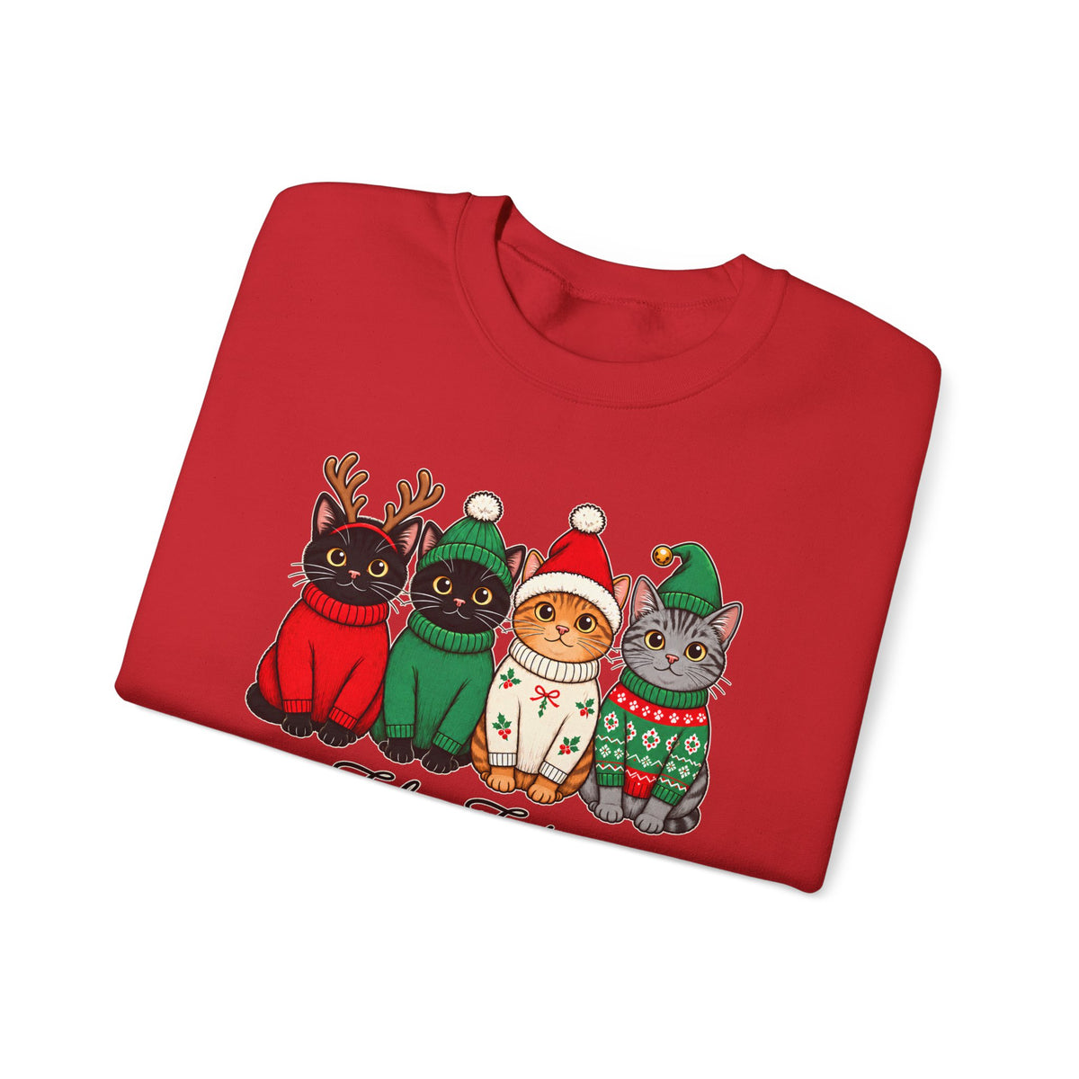 Feline Festive Sweatshirt, Cute Christmas Cats Crewneck - 14564