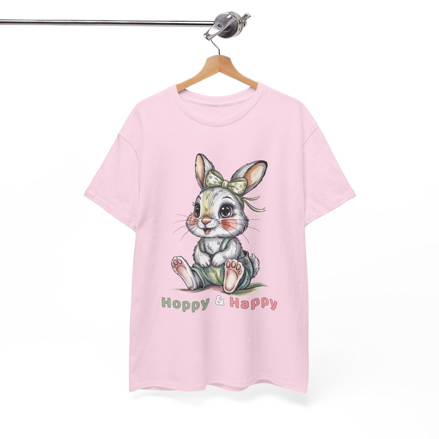 Cute Bunny T-Shirt – “Hoppy & Happy” Easter Rabbit Tee Gift for Kids & Adults - 14848
