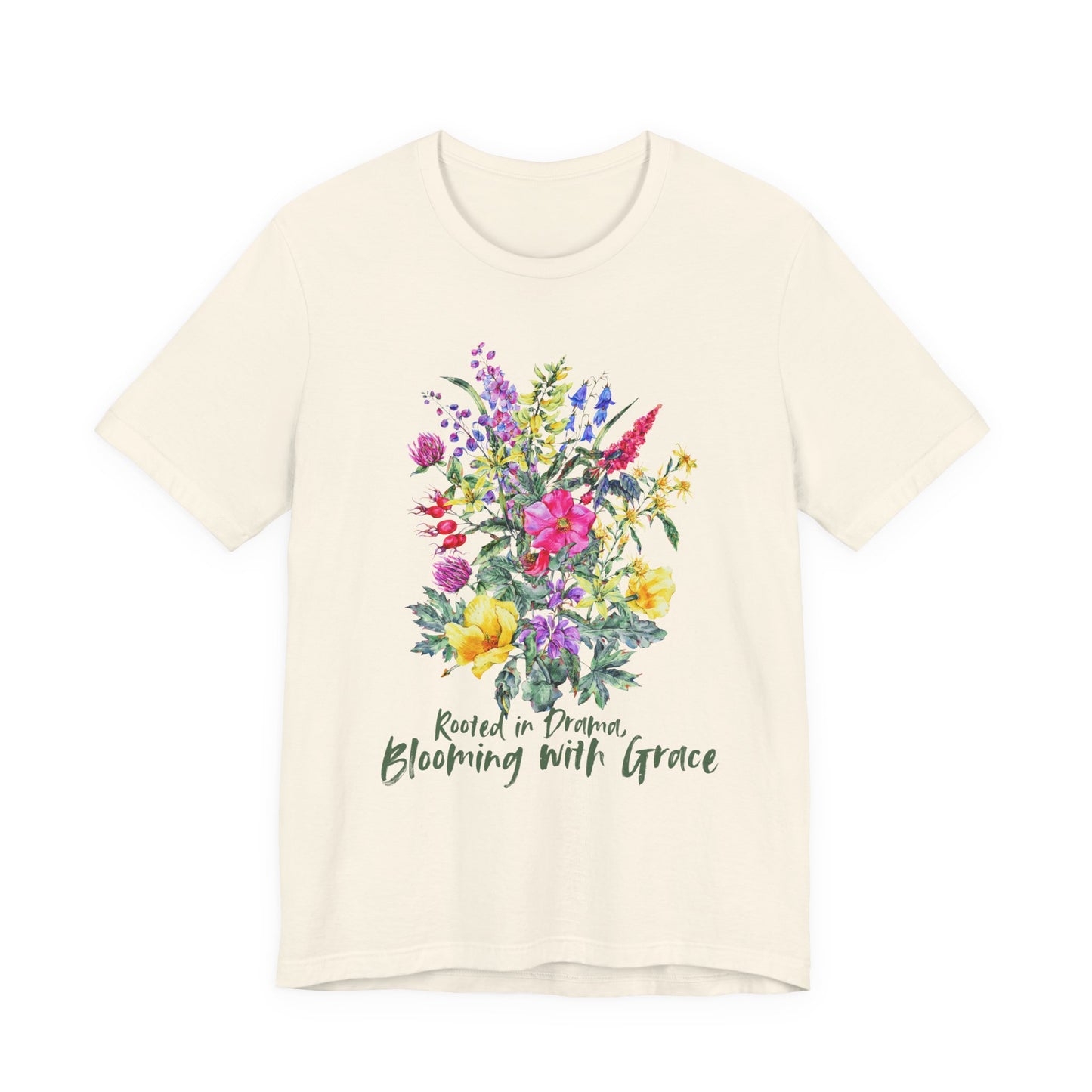 Blooming With Grace Floral T-Shirt, “Rooted in Drama” Watercolor Botanical Tee - 14965