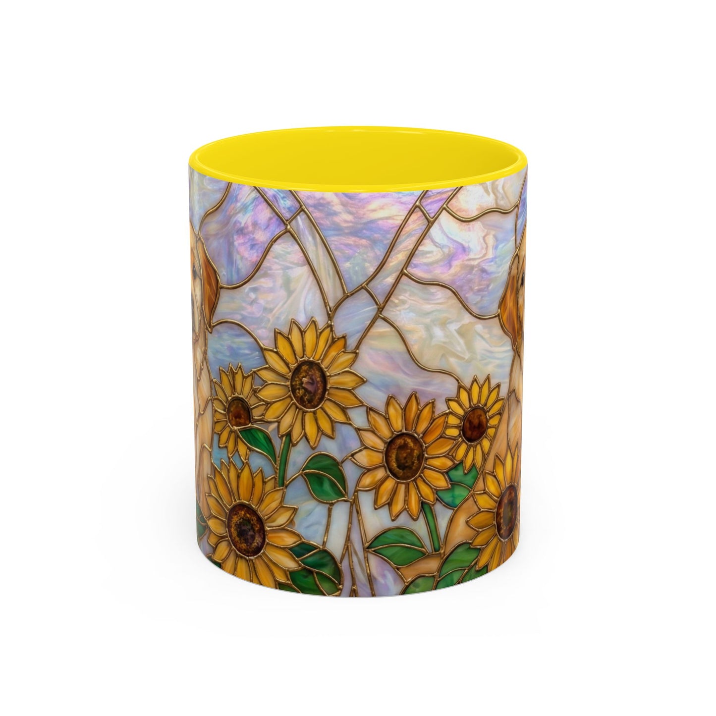 Sunflower Golden Retriever P uppiesAccent Coffee Mug –  Stained Glass Design (11/15 oz) - 14527