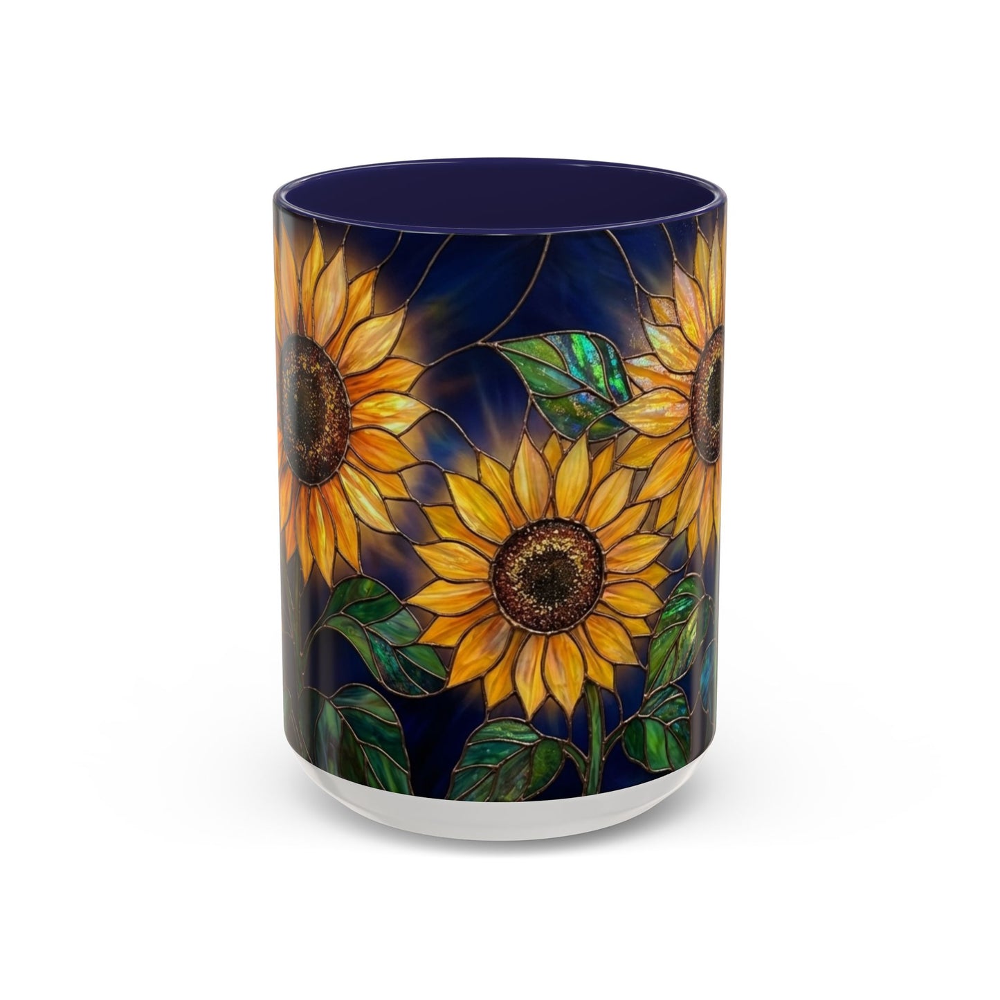 Sunflower Accent Coffee Mug — Stained Glass Design, 11/15oz - 14540