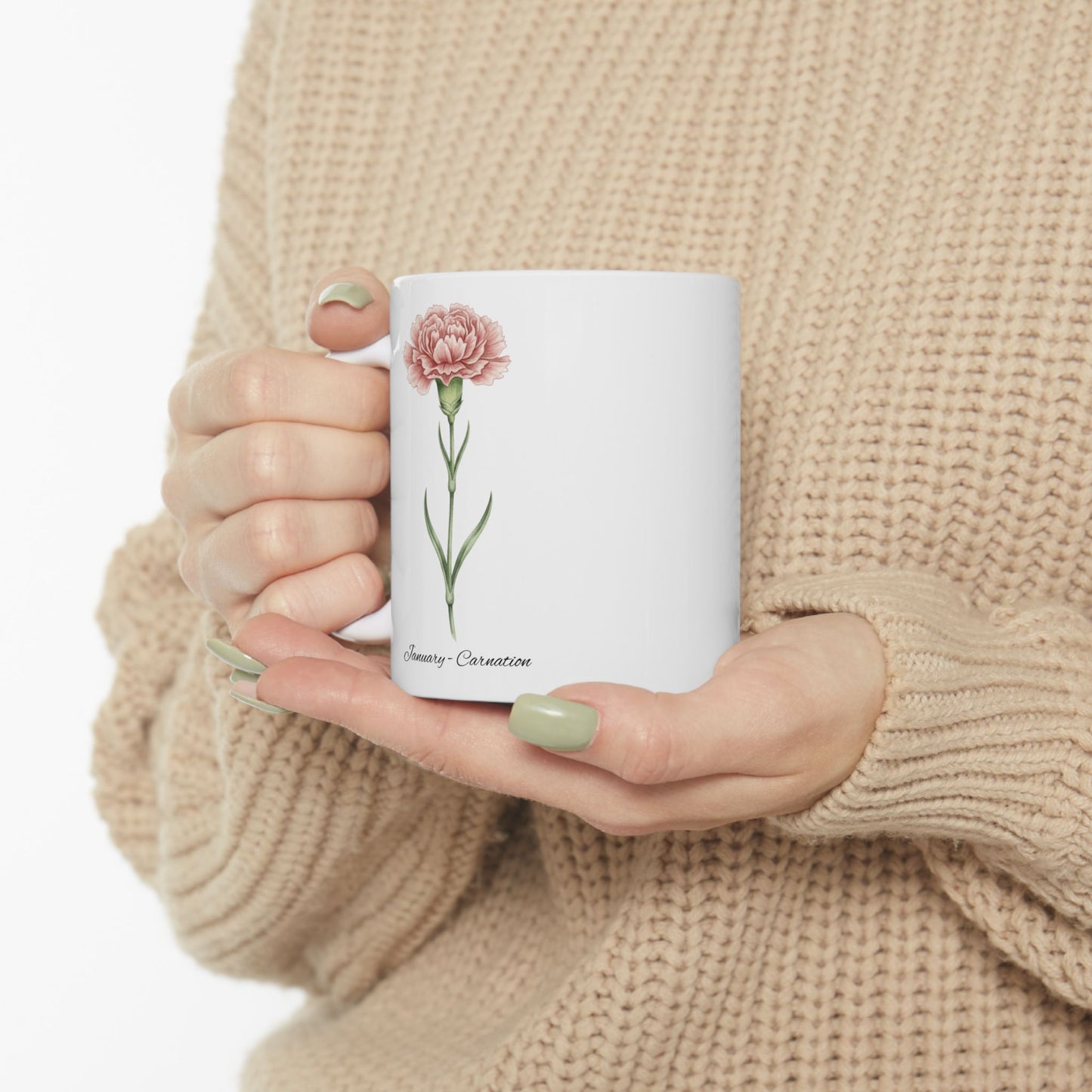 January Carnation Birth Flower Mug – Customizable (11oz & 15oz) - 14669