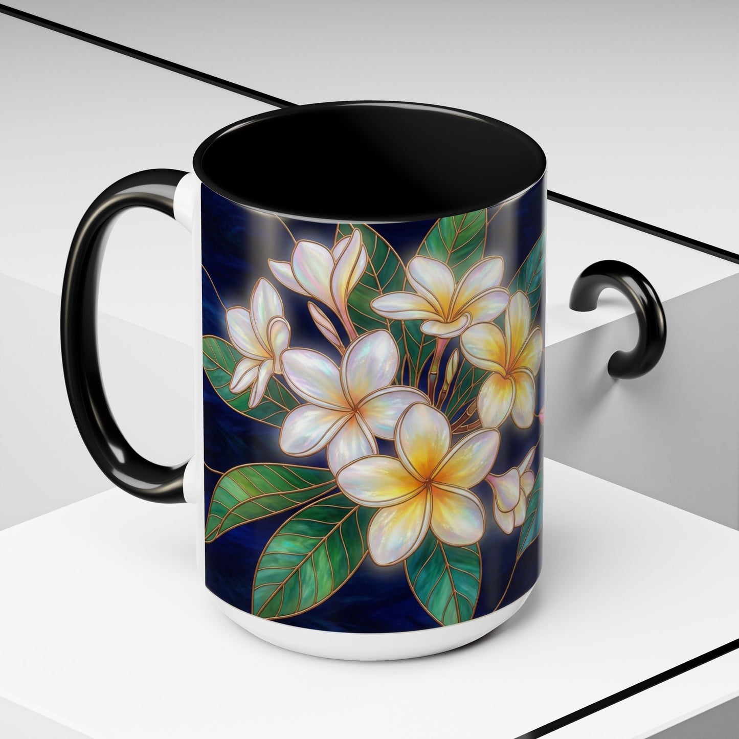 Plumeria Floral Accent Mug —  Stained Glass Design (11/15oz) - 14545