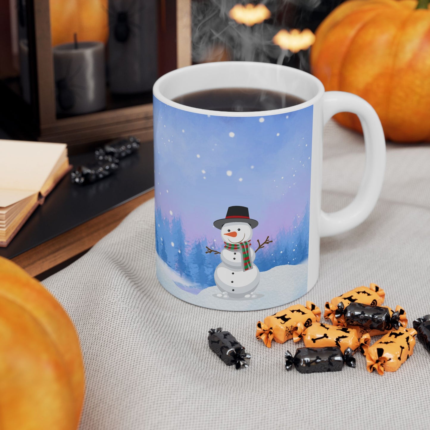 Winter Tree, Snowman & Puppy - Ceramic Mug, (11oz, 15oz) - 10398