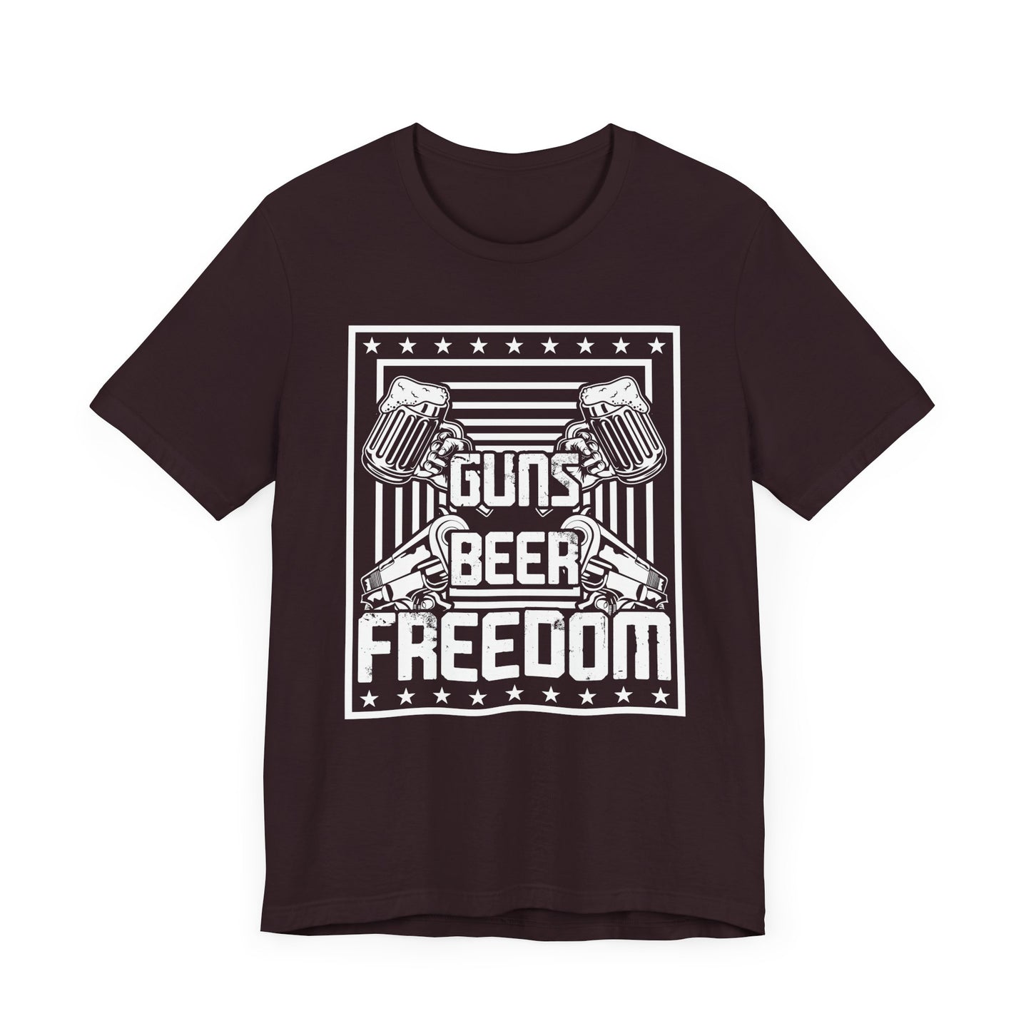 4th of July, Guns Beer Freedom Unisex Tee, Casual Shirt, Patriotic Apparel, Gift for Him, Party Tee, Everyday Wear - 13598