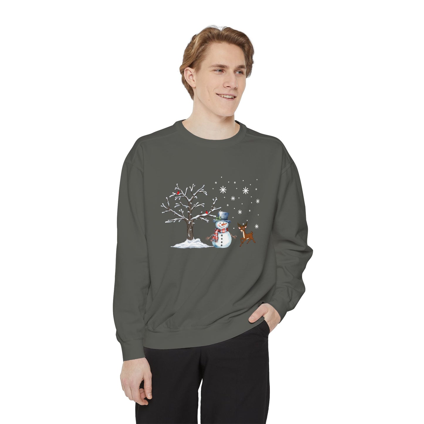 Snowman with Twinkle - Unisex Garment-Dyed Sweatshirt