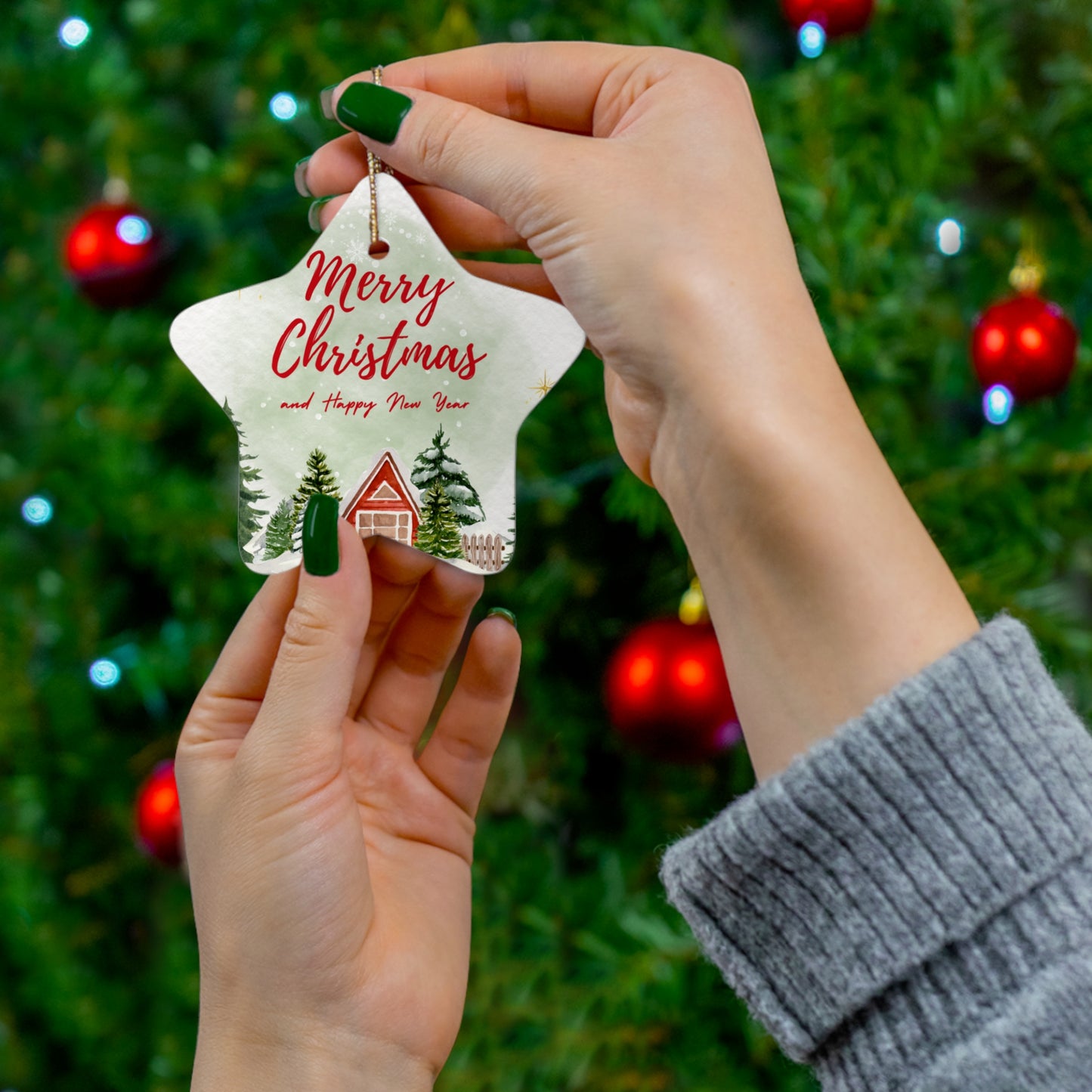 Merry Christmas & Happy New Year - Ceramic Ornament, 4 Shapes