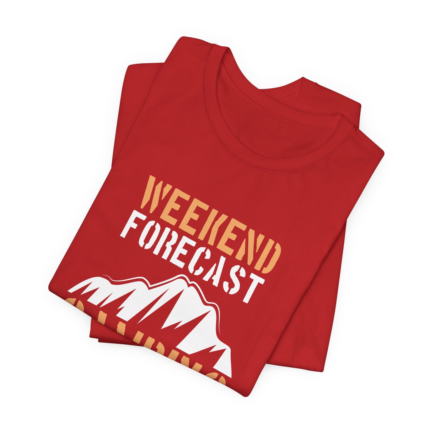 Camping: Weekend Forecast, Camping With A Chance Of Cold Beer In My Hand - Unisex Jersey Short Sleeve Tee - 12570