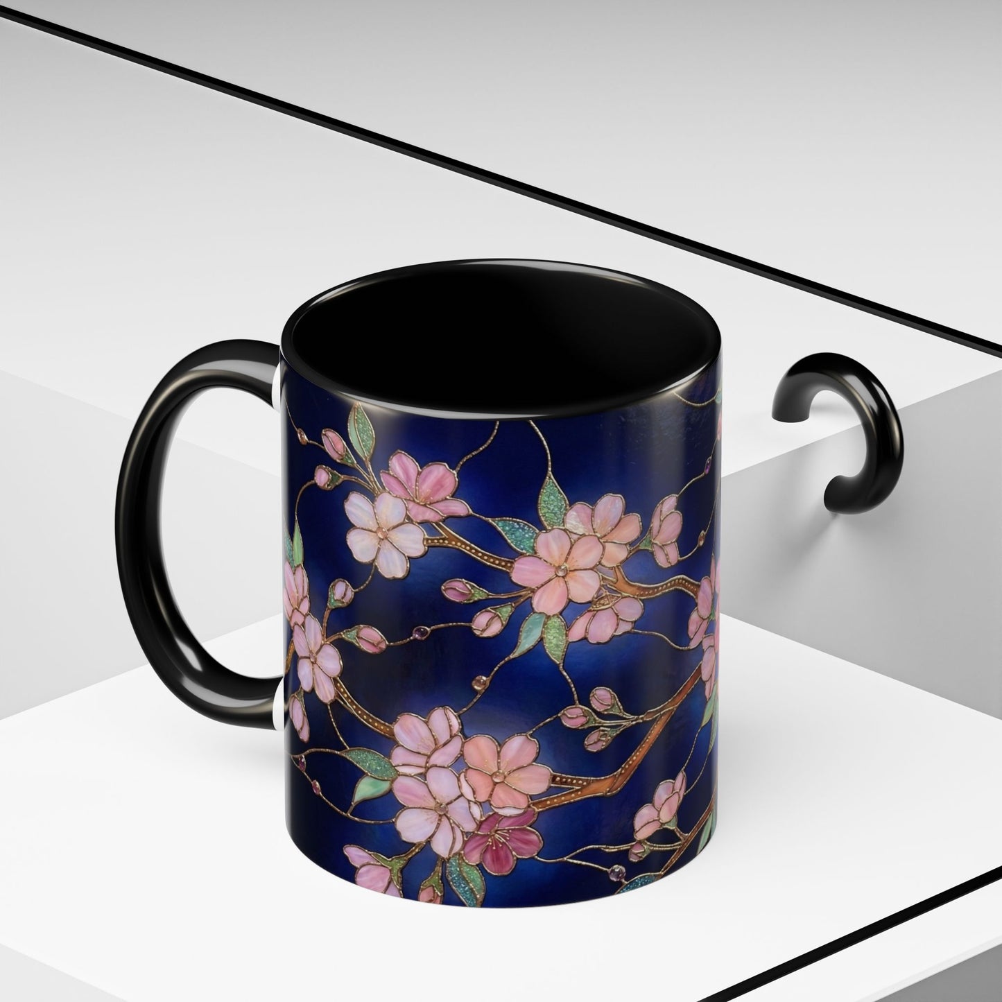 Cherry Blossom Accent Coffee Mug — Stained Glass Design 11/15oz - 14560