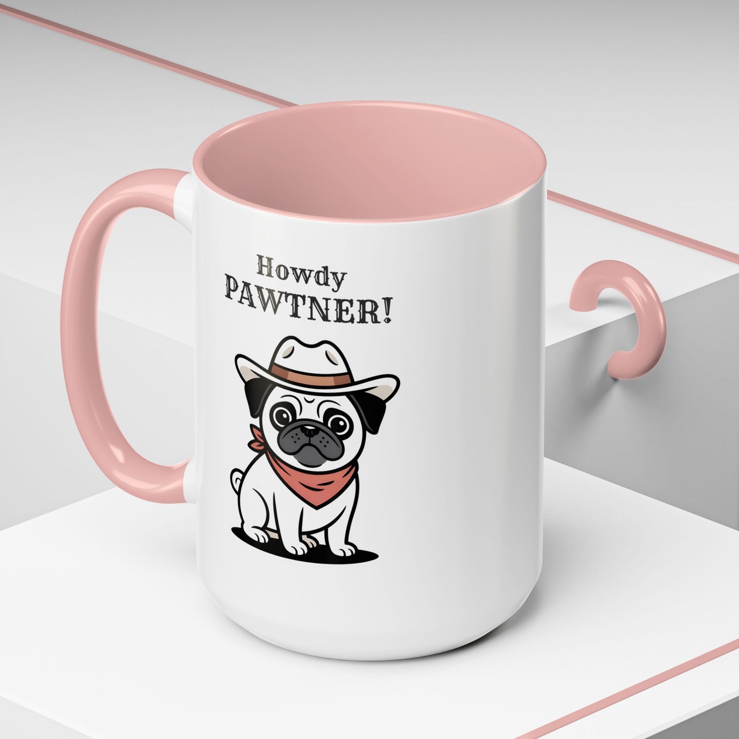 Howdy Pawtner Pug Mug – Cute Cowboy Dog Coffee Mug, Funny Gift for Dog Lovers (11oz / 15oz) - 14777
