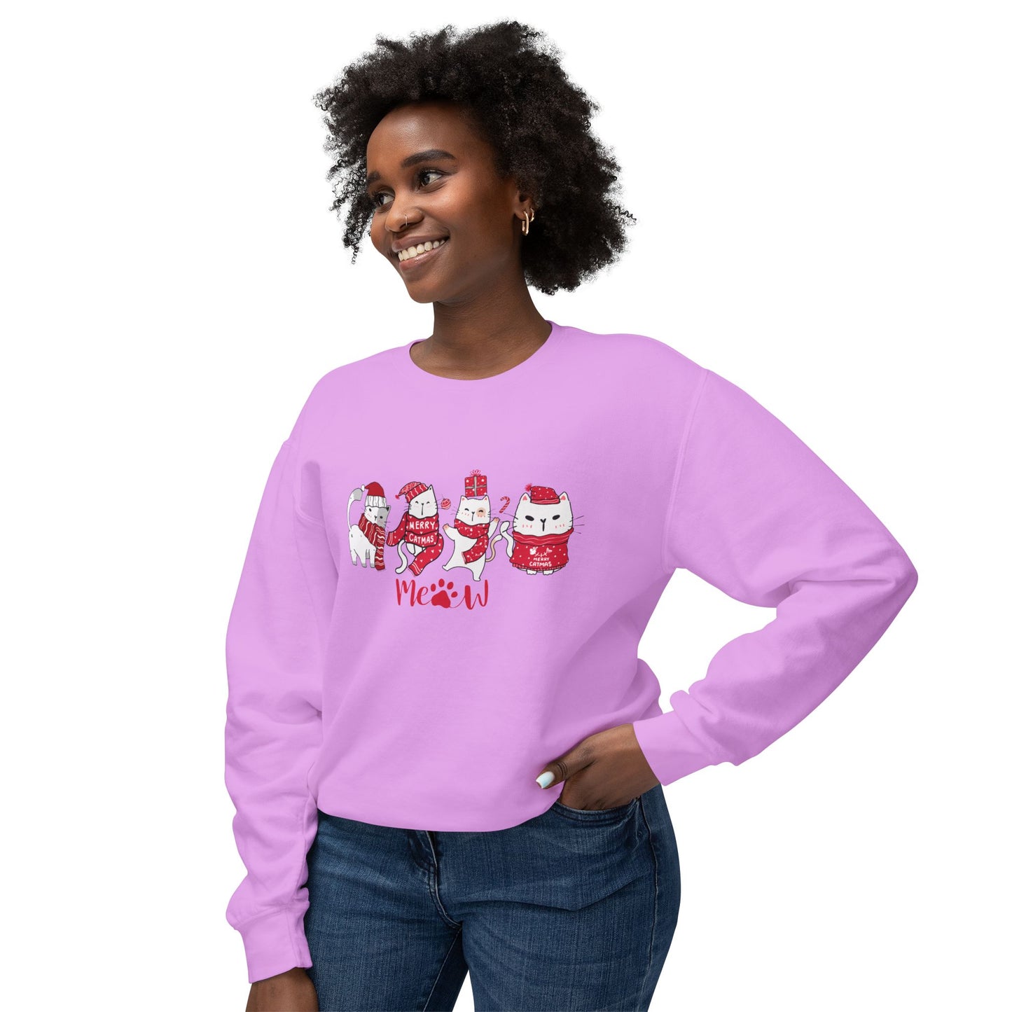 Cats, Merry Christmas - Unisex Lightweight Crewneck Sweatshirt - 10046