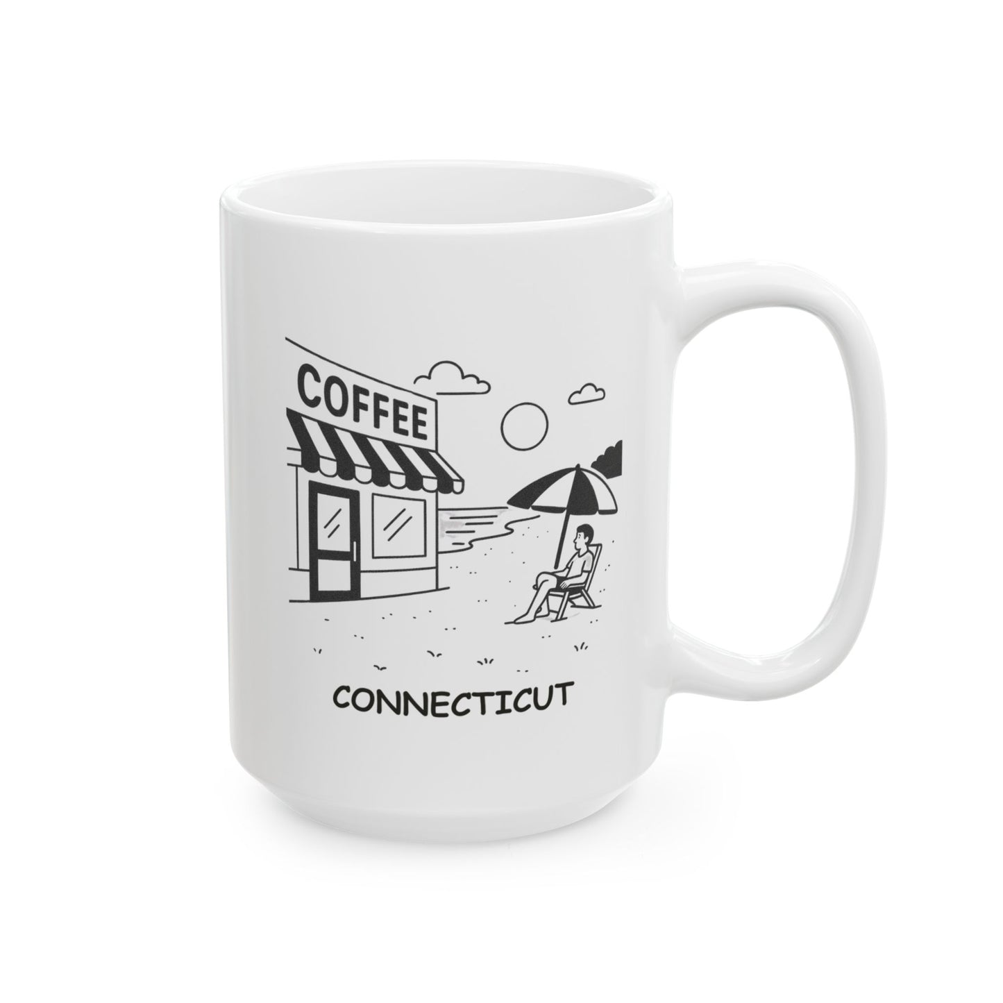 "In Connecticut, the beach is a destination, and the coffee shop is a way of life." Ceramic Mug - 13890