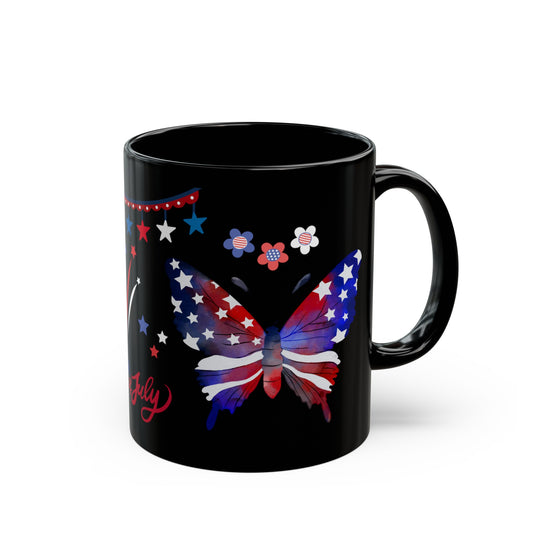 July 4, Sunflower & Butterfly - Black Mug (11oz, 15oz)