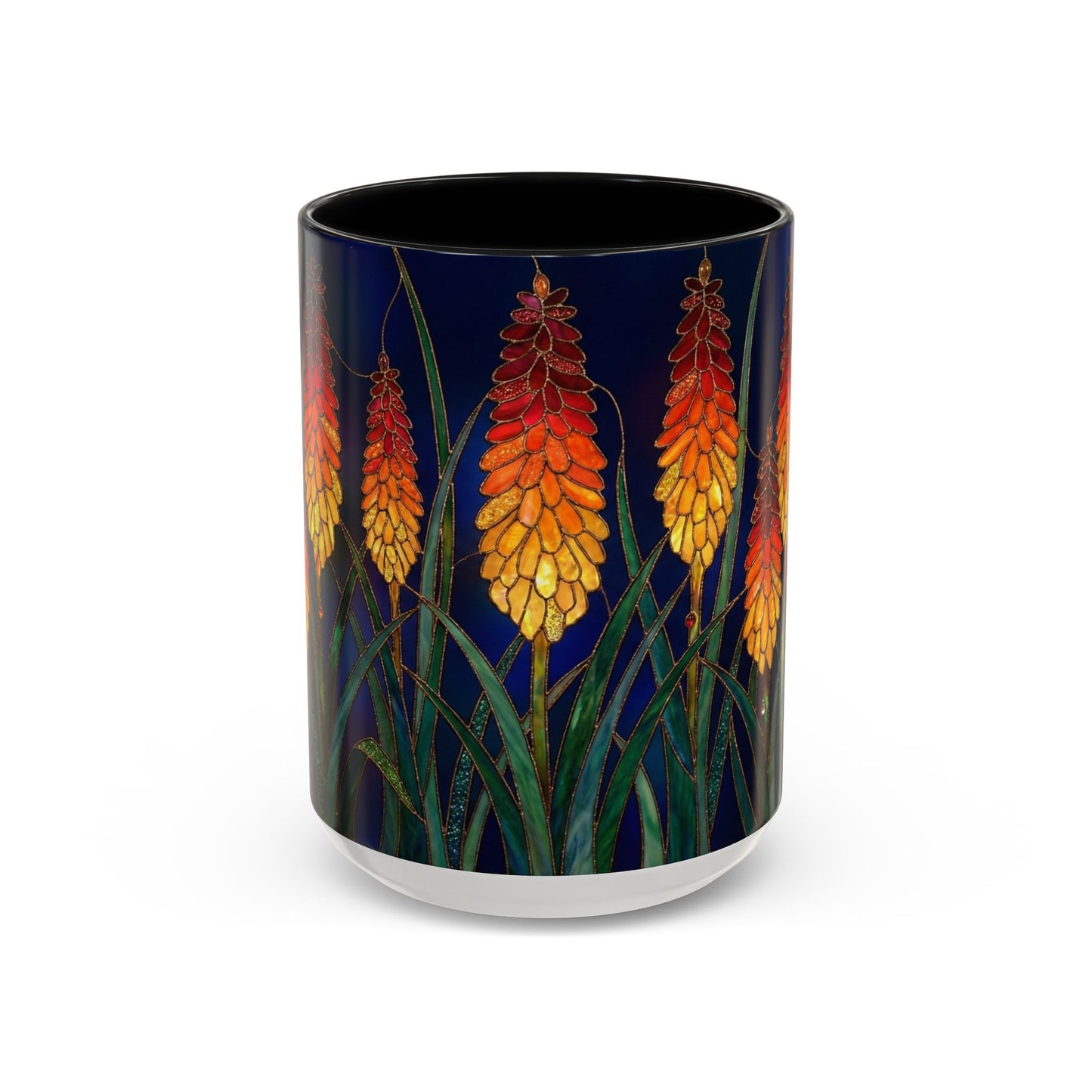 Red Hot Poker Floral Coffee Mug — Stained Glass Design (11/15oz) - 14585