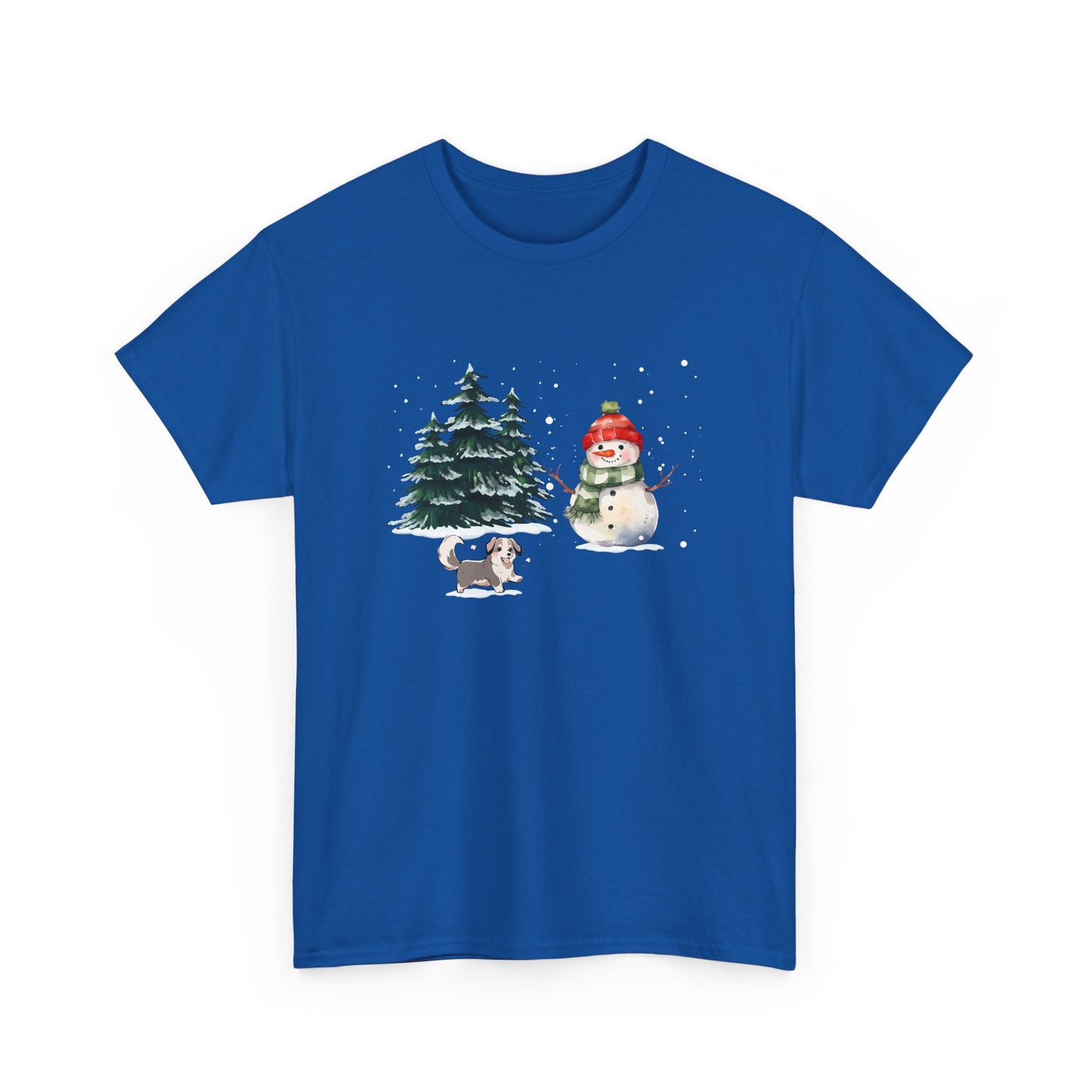 Winter Trees, Snowman & Puppy - Unisex Heavy Cotton Tee - 10278