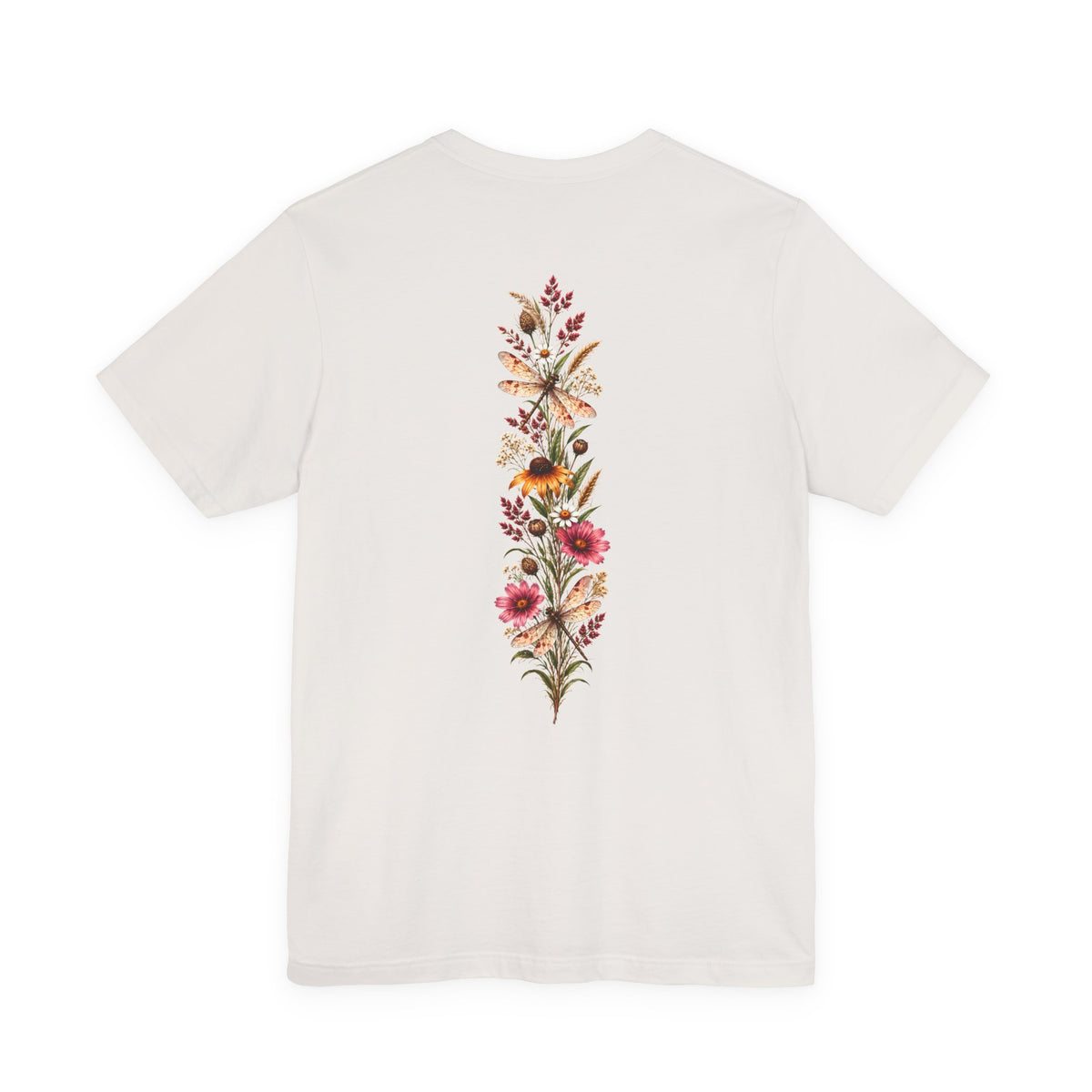 Vintage Wildflower & Dragonfly T-Shirt, Botanical Front & Back Tee - 14549