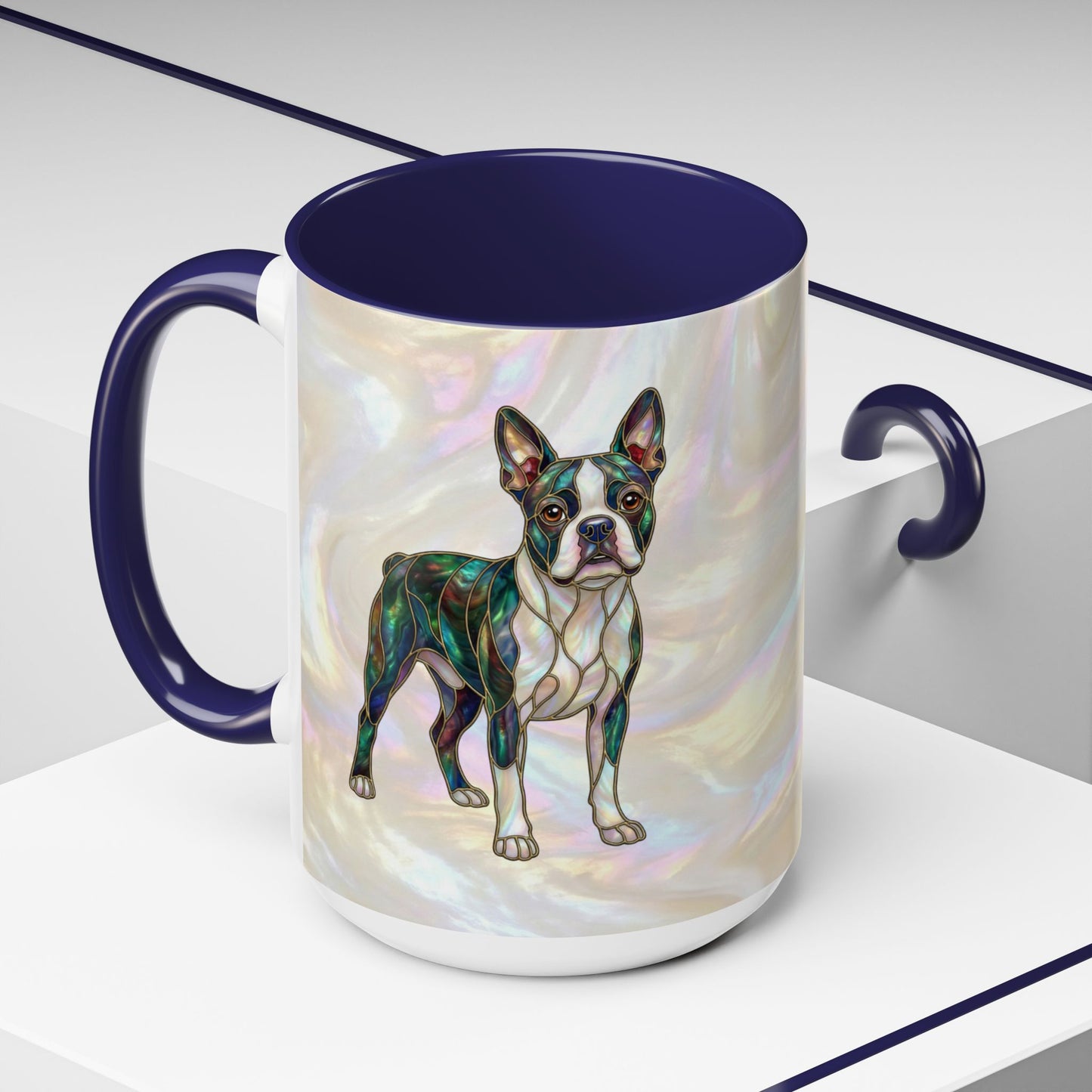 Boston Terrier Accent Coffee Mug — Stained Glass Design (11/15 oz) - 14620