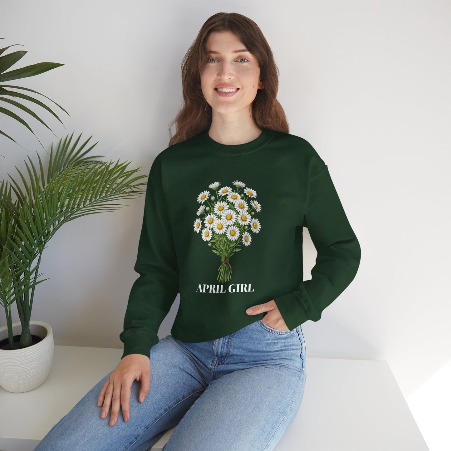 April Girl Daisy Bouquet Sweatshirt – Floral Birth Flower Crewneck for April Birthdays - 14841