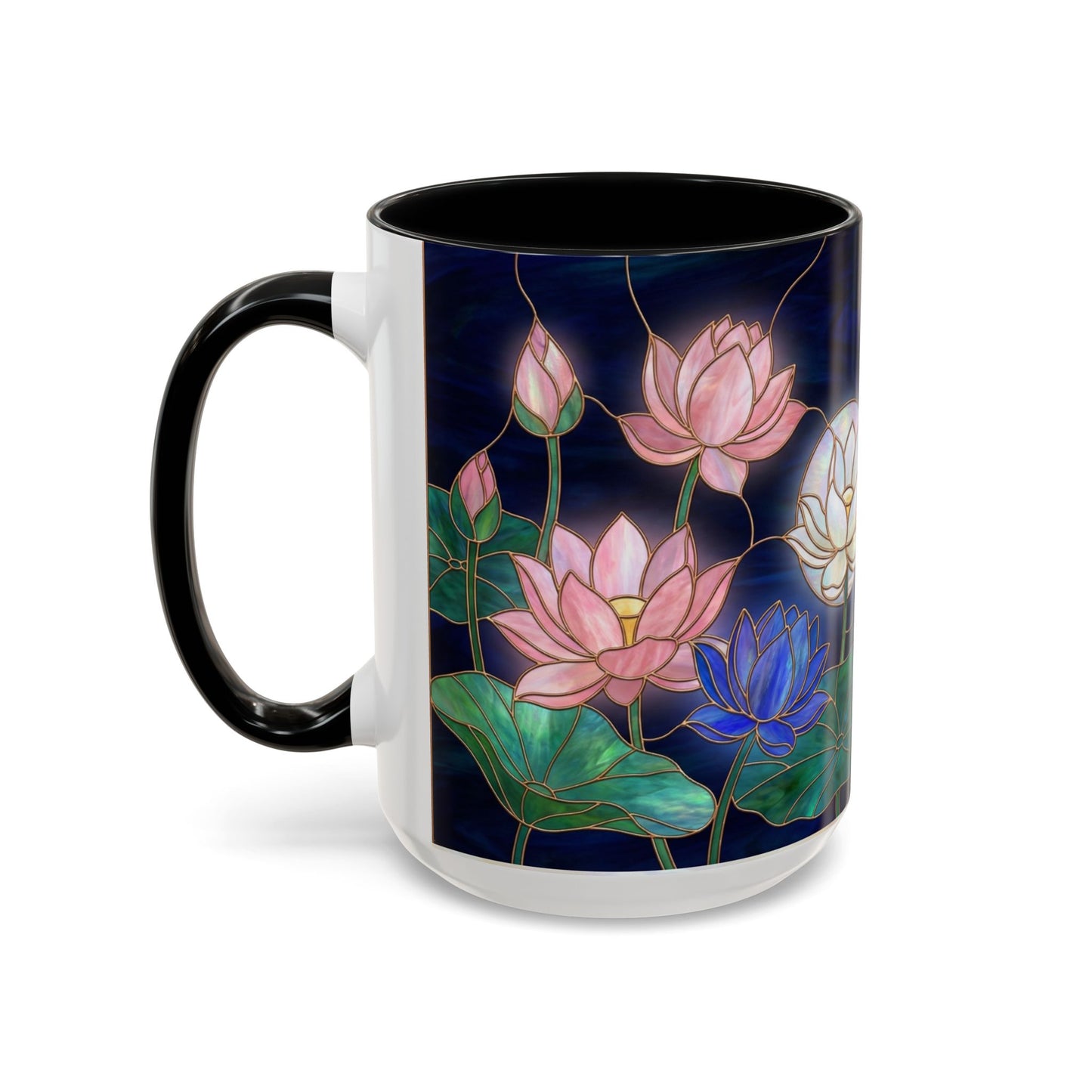 Lotus Floral Accent Coffee Mug — Stained Glass Design (11/15oz) - 14576