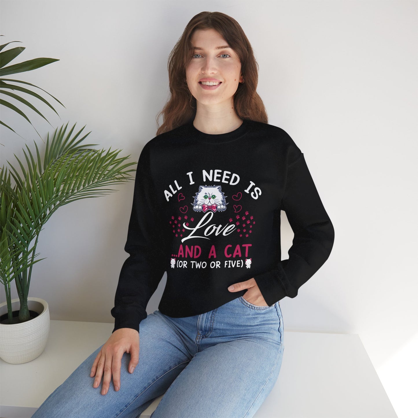 All I Need Is Love & Cat - Unisex Heavy Blend™ Crewneck Sweatshirt