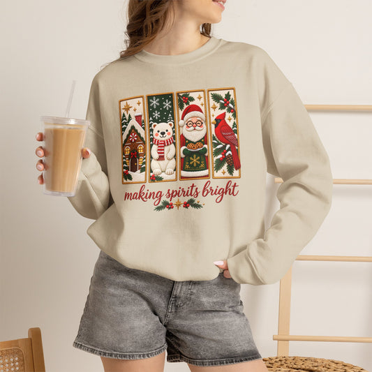 Making Spirits Bright Sweatshirt, Cute Vintage Christmas Crewneck - 14548