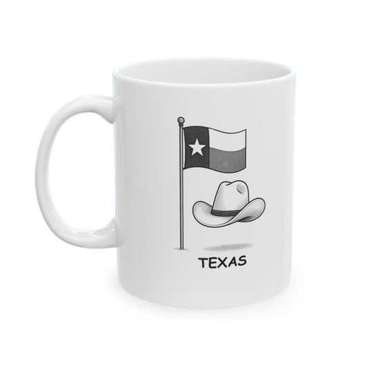 "Texas: Where you can’t walk a mile without seeing a state flag and a 10-gallon hat." Ceramic Mug - 11oz & 15oz  - 12671