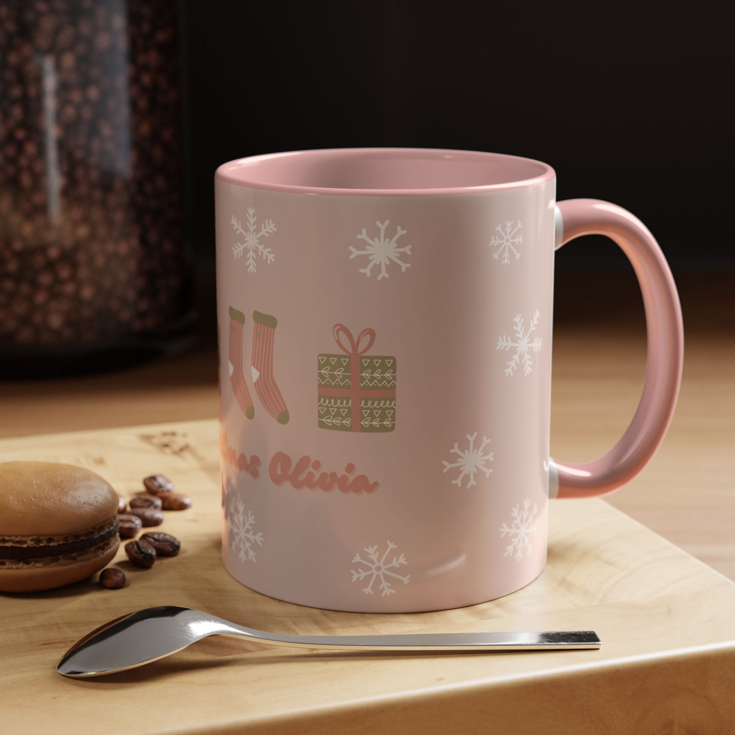 Merry Christmas Olivia, Name Customizable - Accent Coffee Mug (11, 15oz) - 11095