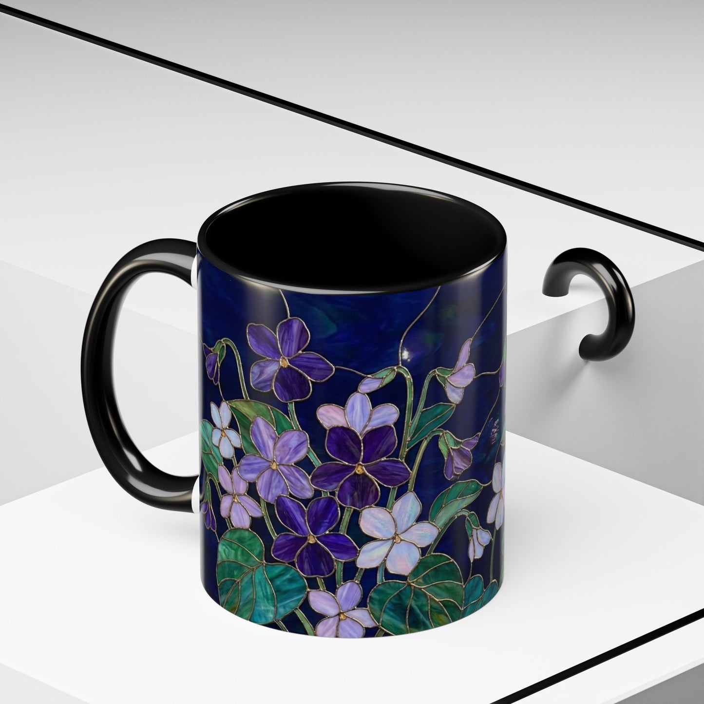 Violet Floral Accent Coffee Mug — Stained Glass Design (11/15oz) - 14588