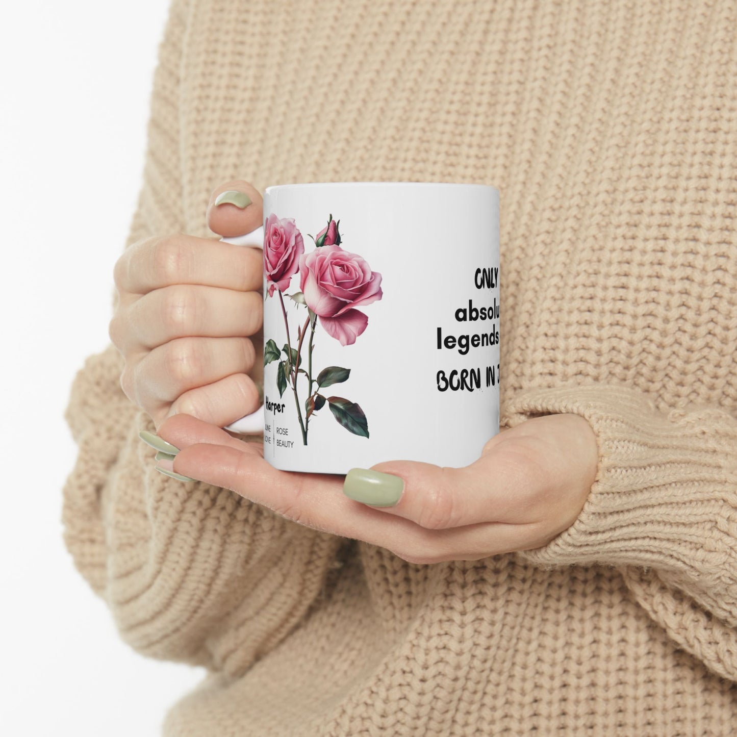 Happy Birthday: Only Absolute Legends Are Born In June, Pink Roses, Customizable - Ceramic Mug, (11oz, 15oz)