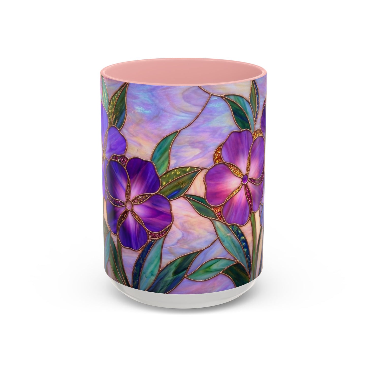 Stained Glass Violet Flowers Accent Coffee Mug, 11/15oz - 14537