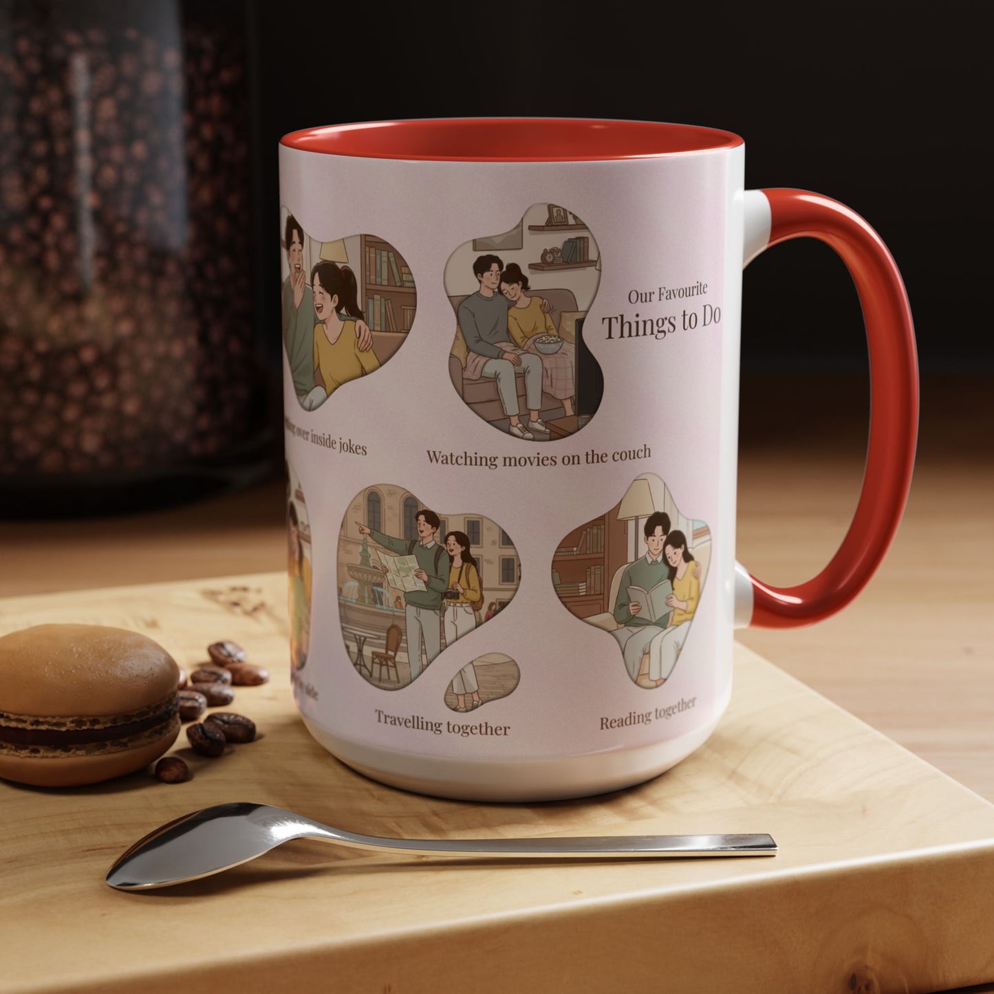 Our Favorite Things to Do Valentine’s Mug – Cozy Couples Illustrated Accent Coffee Mug - 14703