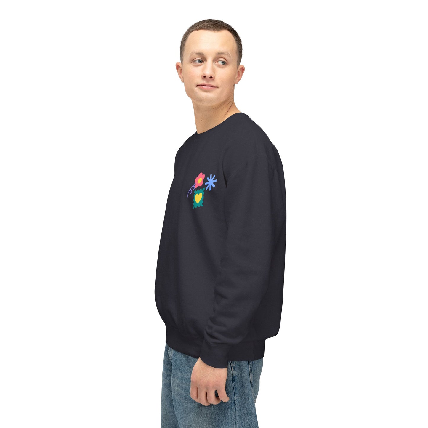 Flowers, Heart, Rainbow, Happy Face - Unisex Lightweight Crewneck Sweatshirt - 11485