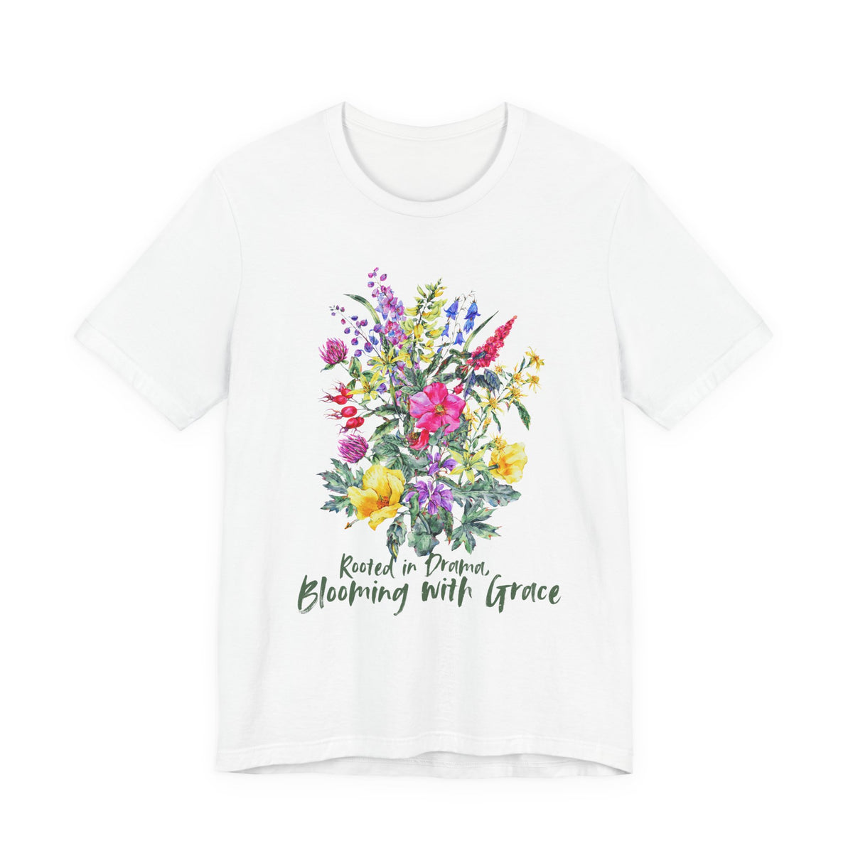 Blooming With Grace Floral T-Shirt, “Rooted in Drama” Watercolor Botanical Tee - 14965