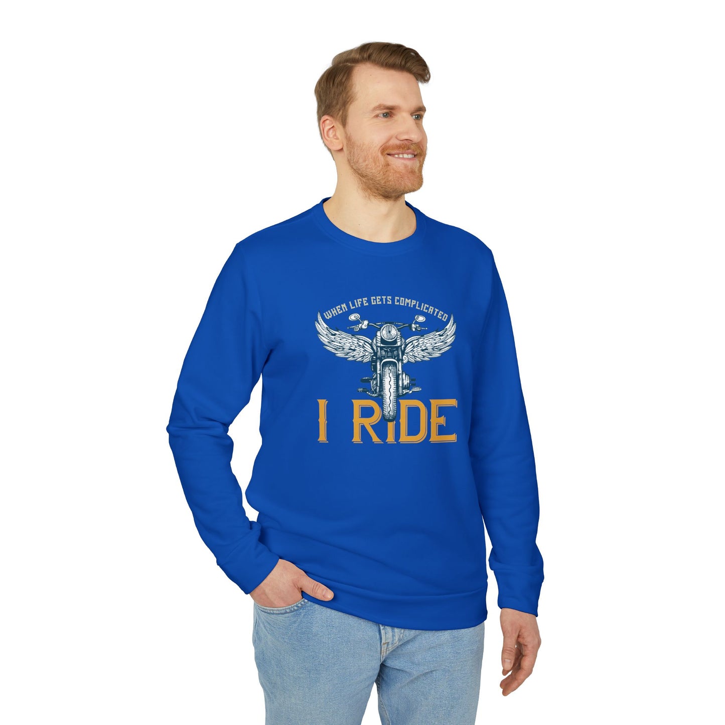 When Life Gets Complicated, I Ride - adidas Unisex Fleece Crewneck Sweatshirt