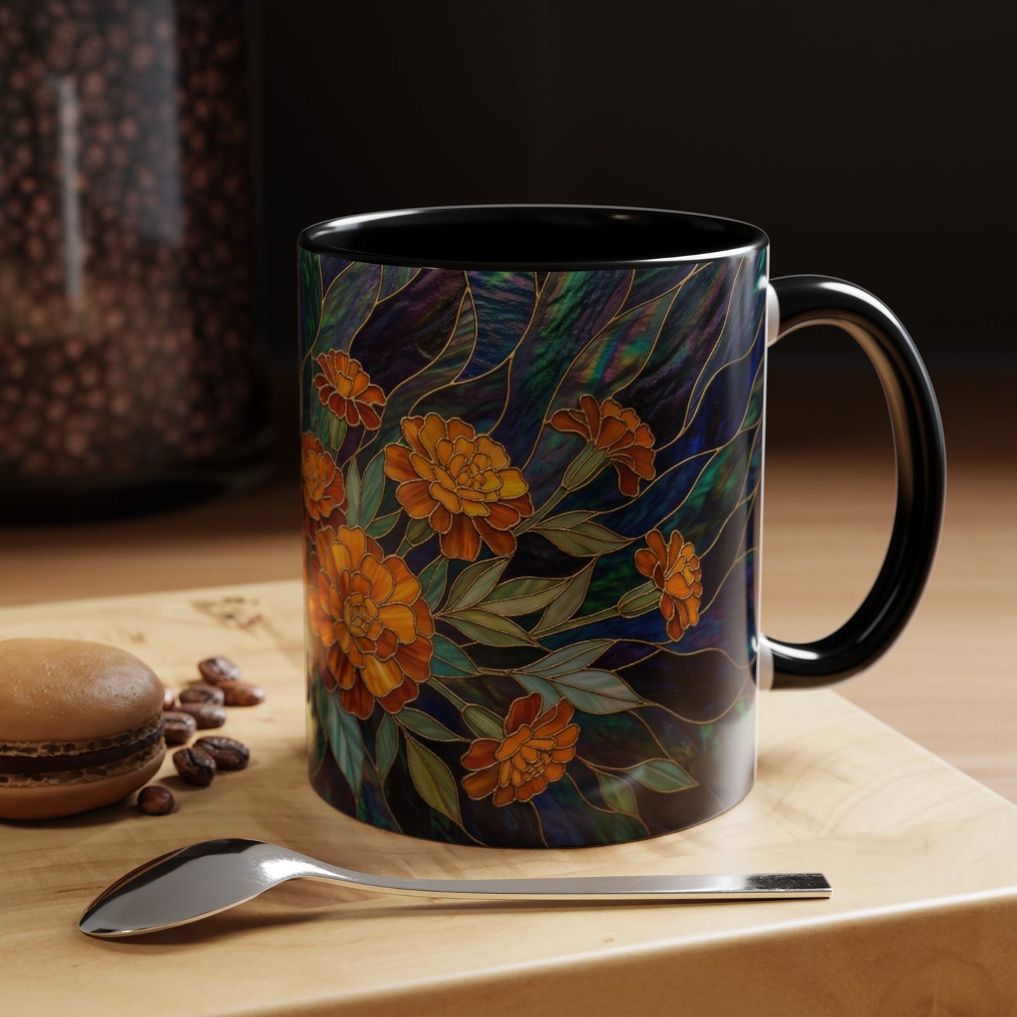 Marigold Floral Coffee Mug — Stained Glass Design  (11/15oz) - 14532