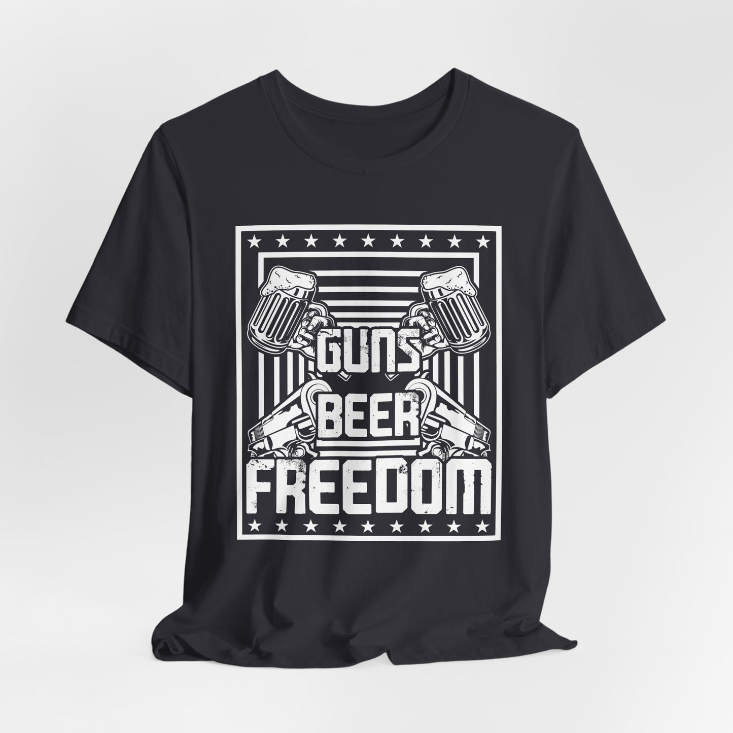 4th of July, Guns Beer Freedom Unisex Tee, Casual Shirt, Patriotic Apparel, Gift for Him, Party Tee, Everyday Wear - 13598