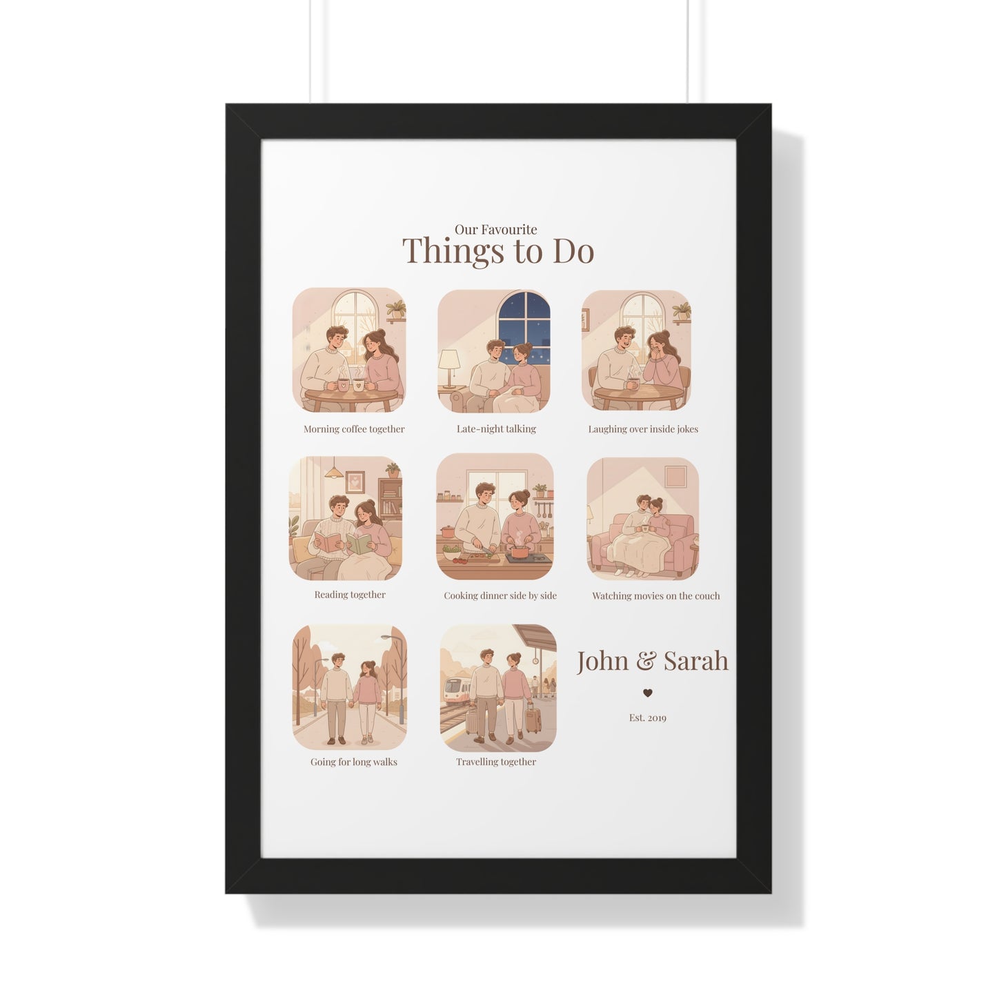 Framed Poster – “Our Favourite Things to Do” Personalized Couple Print | Valentine’s Gift - 14707