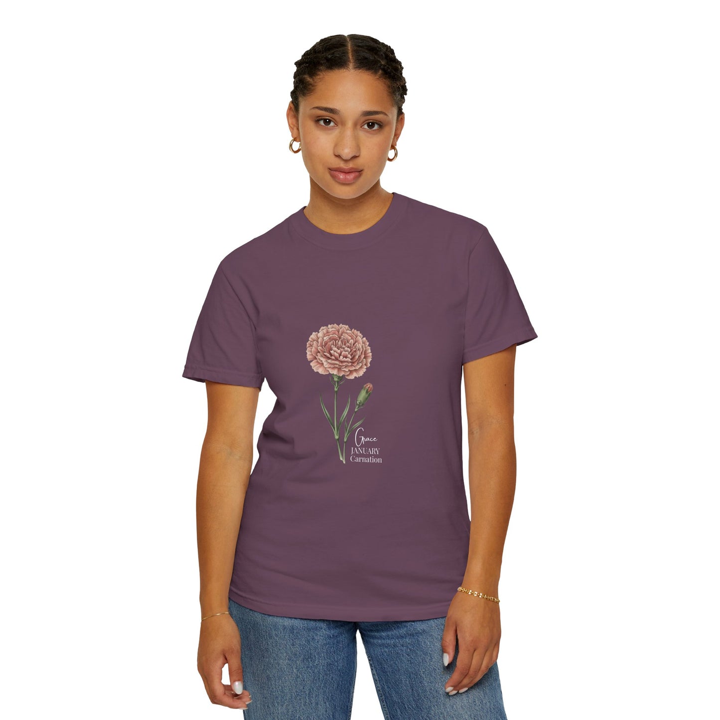 January Carnation Birth Flower T-Shirt – Customizable - 14672