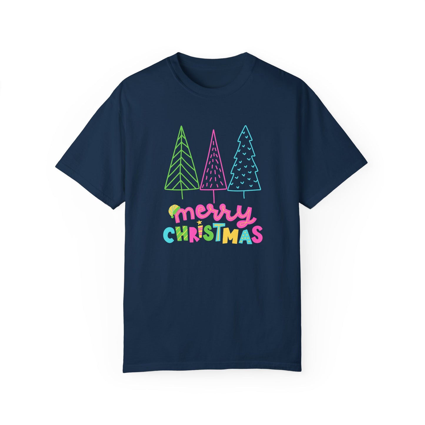 Trees, Merry Christmas - Unisex Garment-Dyed T-shirt - 10535