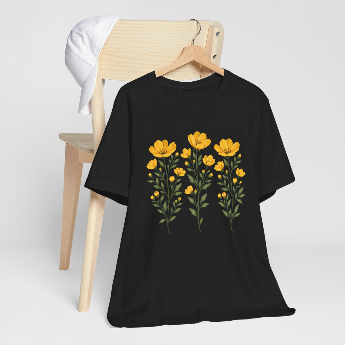 Golden Yellow Wildflower T-Shirt, Vintage Botanical Floral Tee - 14544