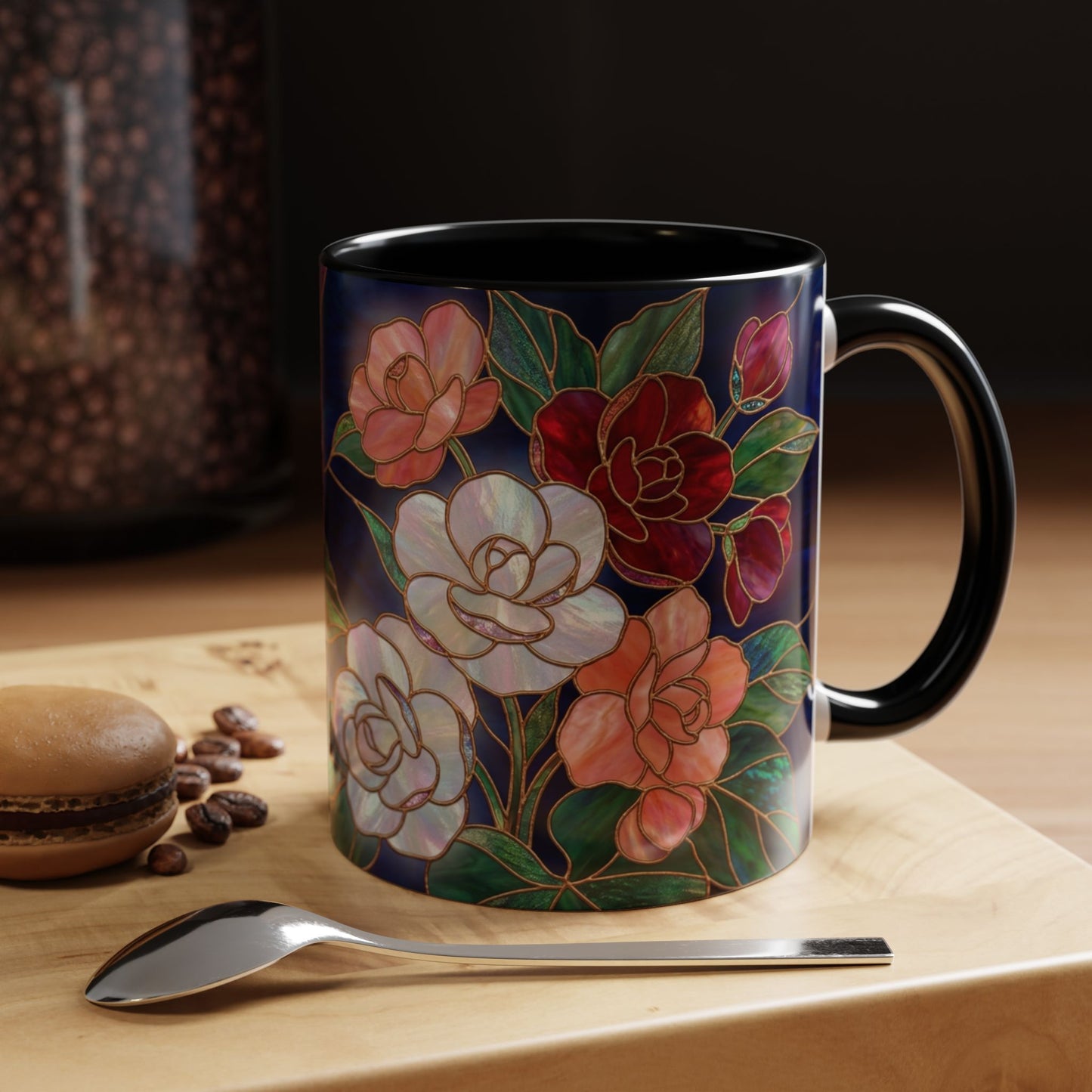 Begonia Floral Accent Coffee Mug – Stained Glass Design 11/15oz - 14555