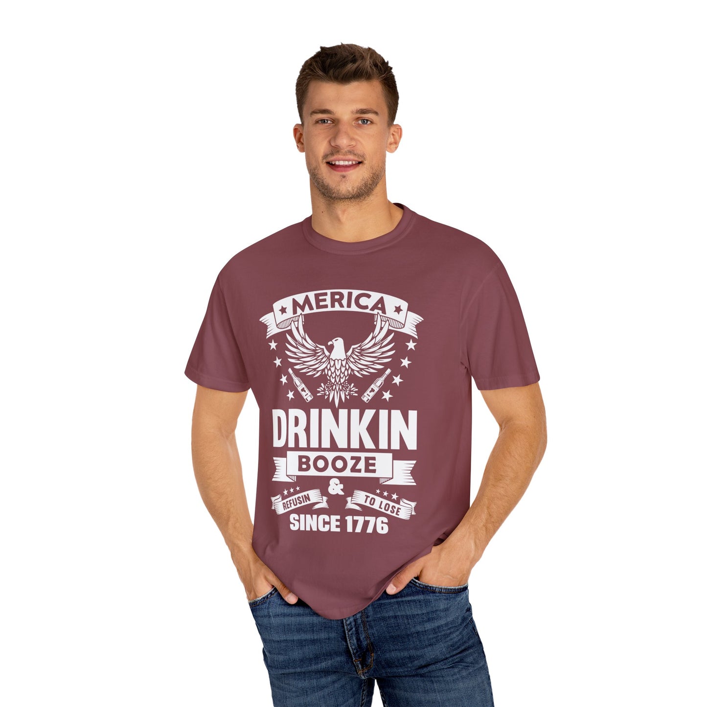 Patriotic Graphic Tee, Unisex Vintage T-shirt, Amerca Drinking Booze Shirt, Independence Day Gift, Casual Wear, Freedom Fashion - 13788
