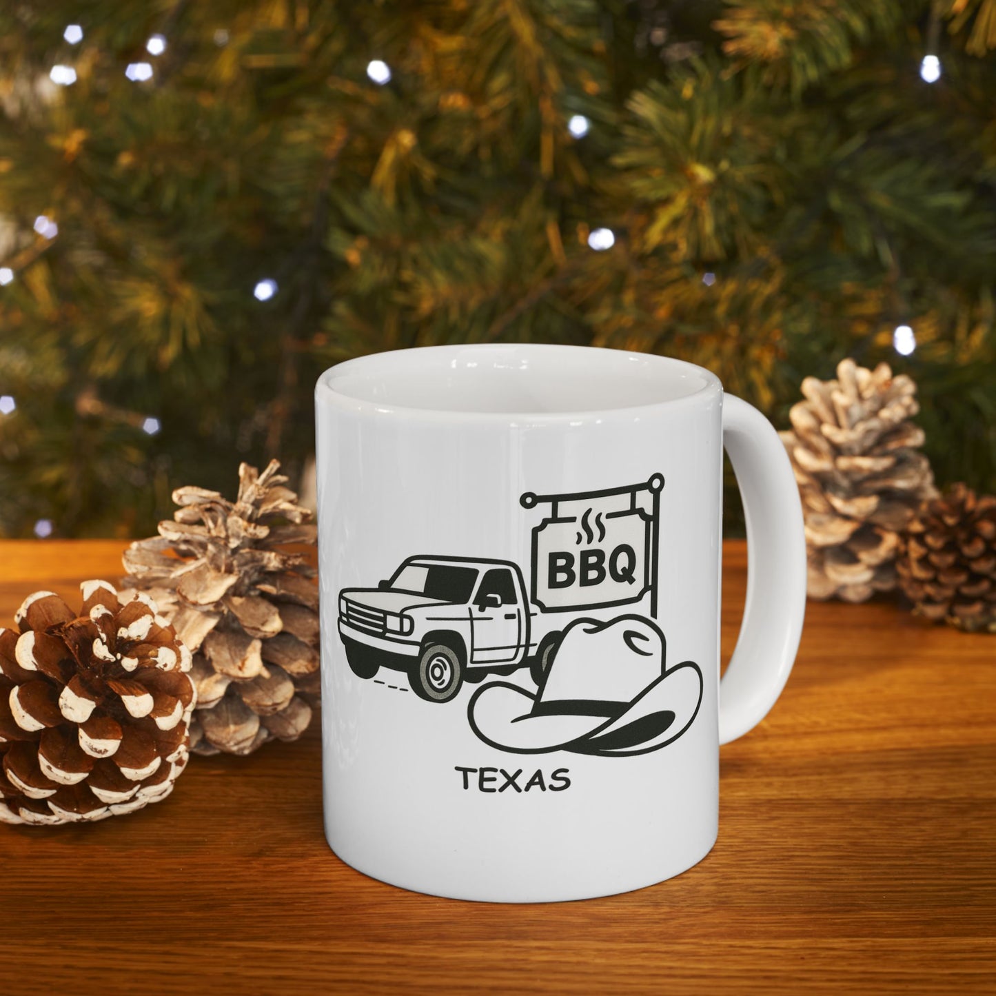 "Texas: Where you can't go 10 miles without seeing a pickup truck, BBQ joint, or a cowboy hat." Ceramic Mug – 12683