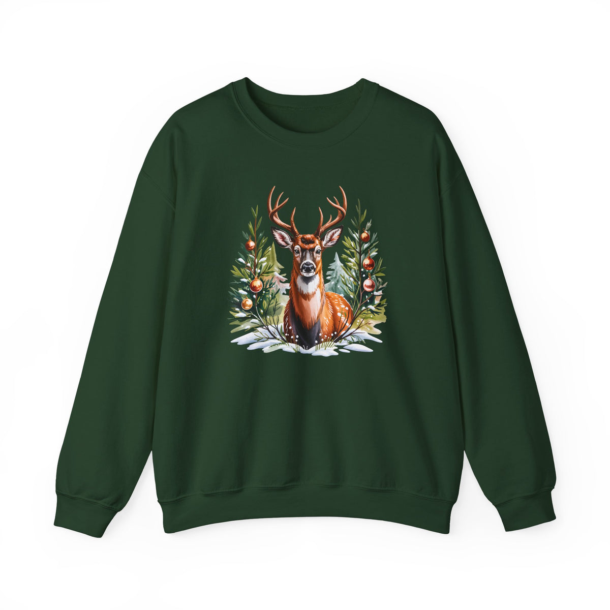Christmas Deer Sweatshirt, Vintage Woodland Holiday Crewneck - 14562