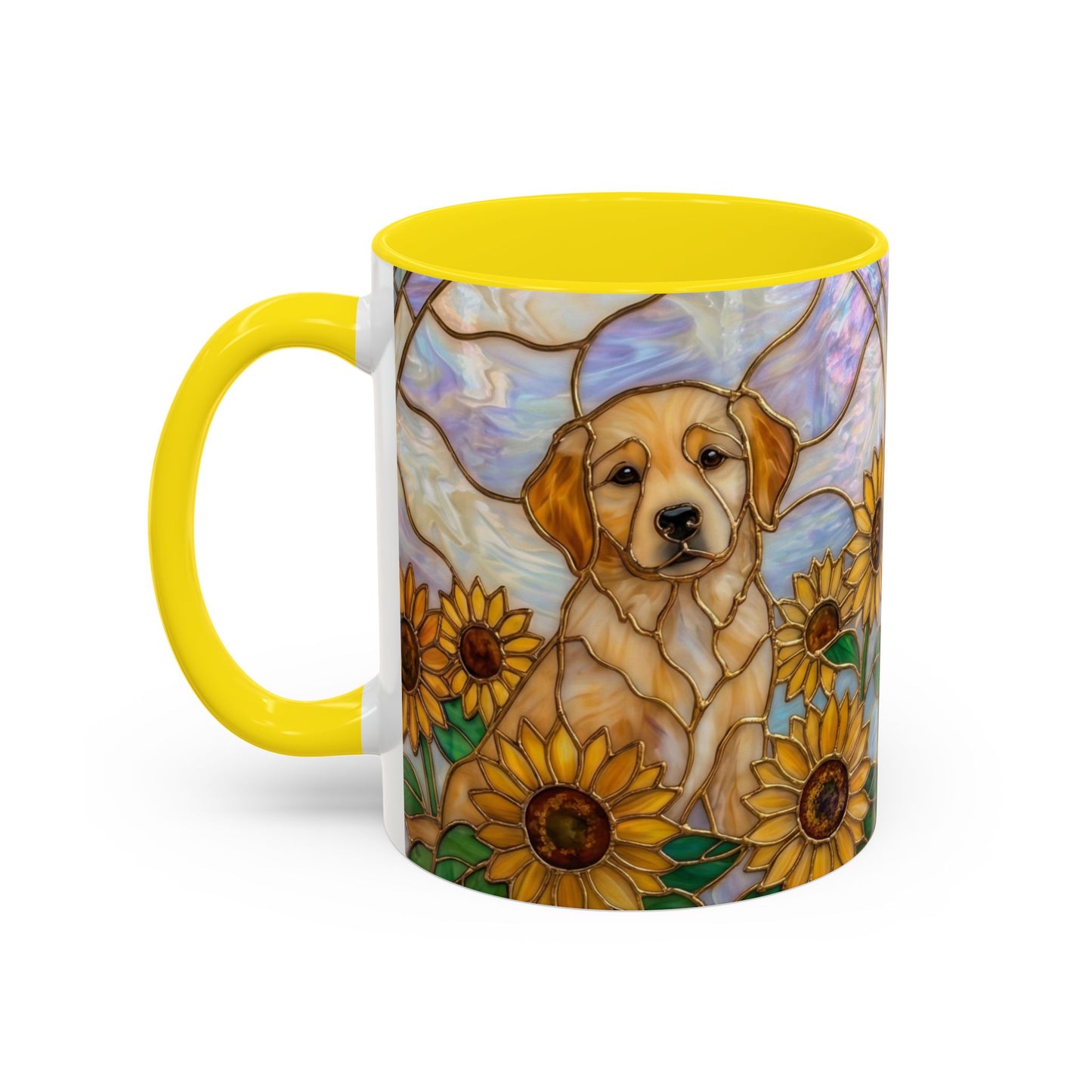 Sunflower Golden Retriever P uppiesAccent Coffee Mug –  Stained Glass Design (11/15 oz) - 14527