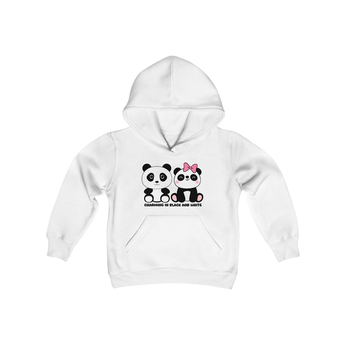 Panda: Charming in Black and White - Youth Heavy Blend Hooded Sweatshirt