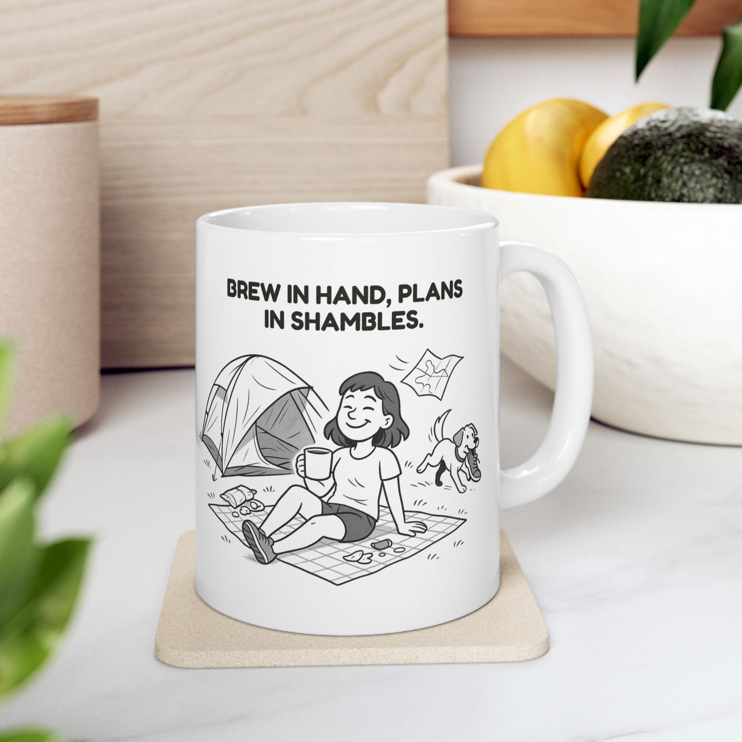“Brew in hand, plans in shambles.”  (The Kiwi way of ‘going with the flow.’) Coffee Mug - 13963