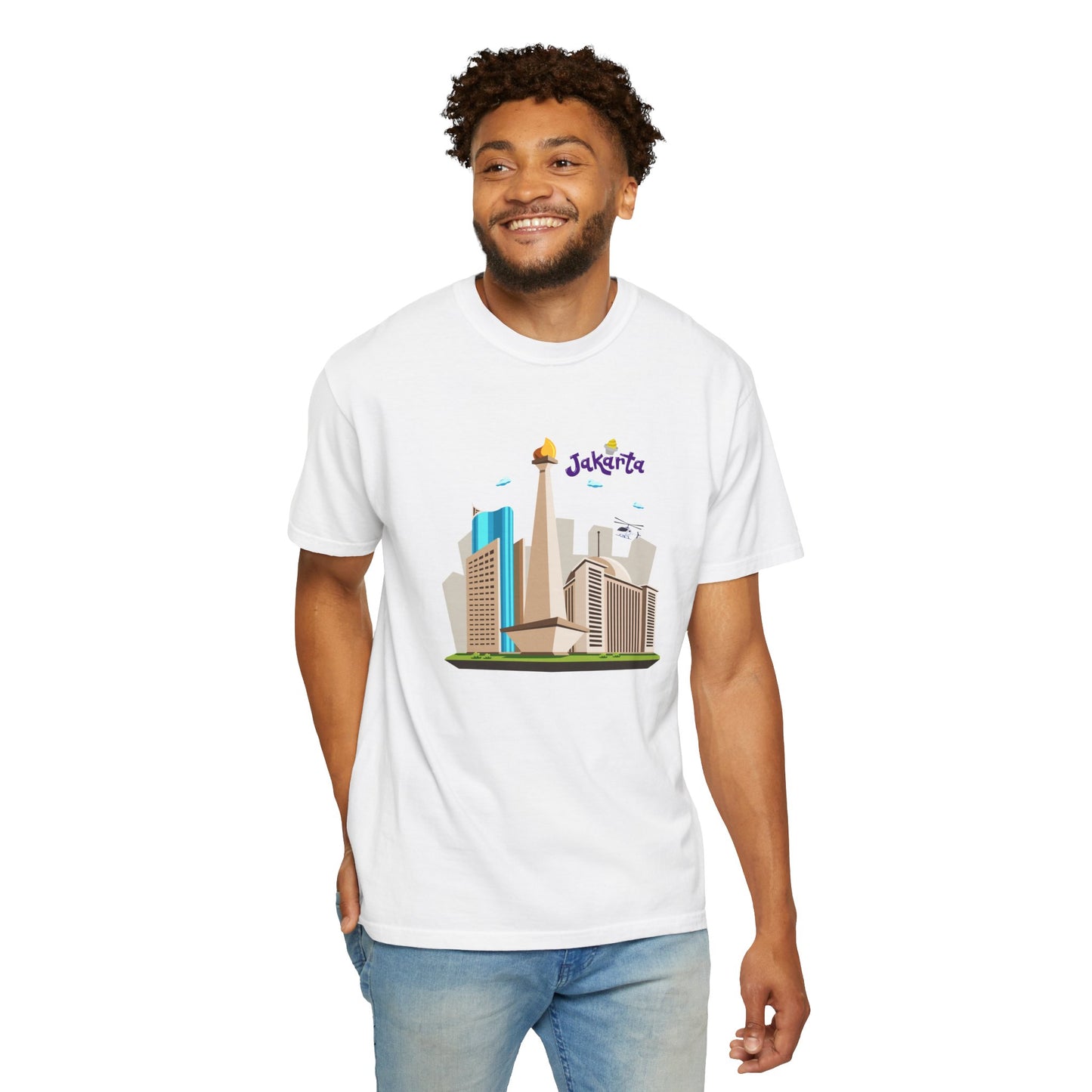 Jakarta Cityscape Unisex Garment-Dyed T-Shirt - Casual Travel Tee - 12129